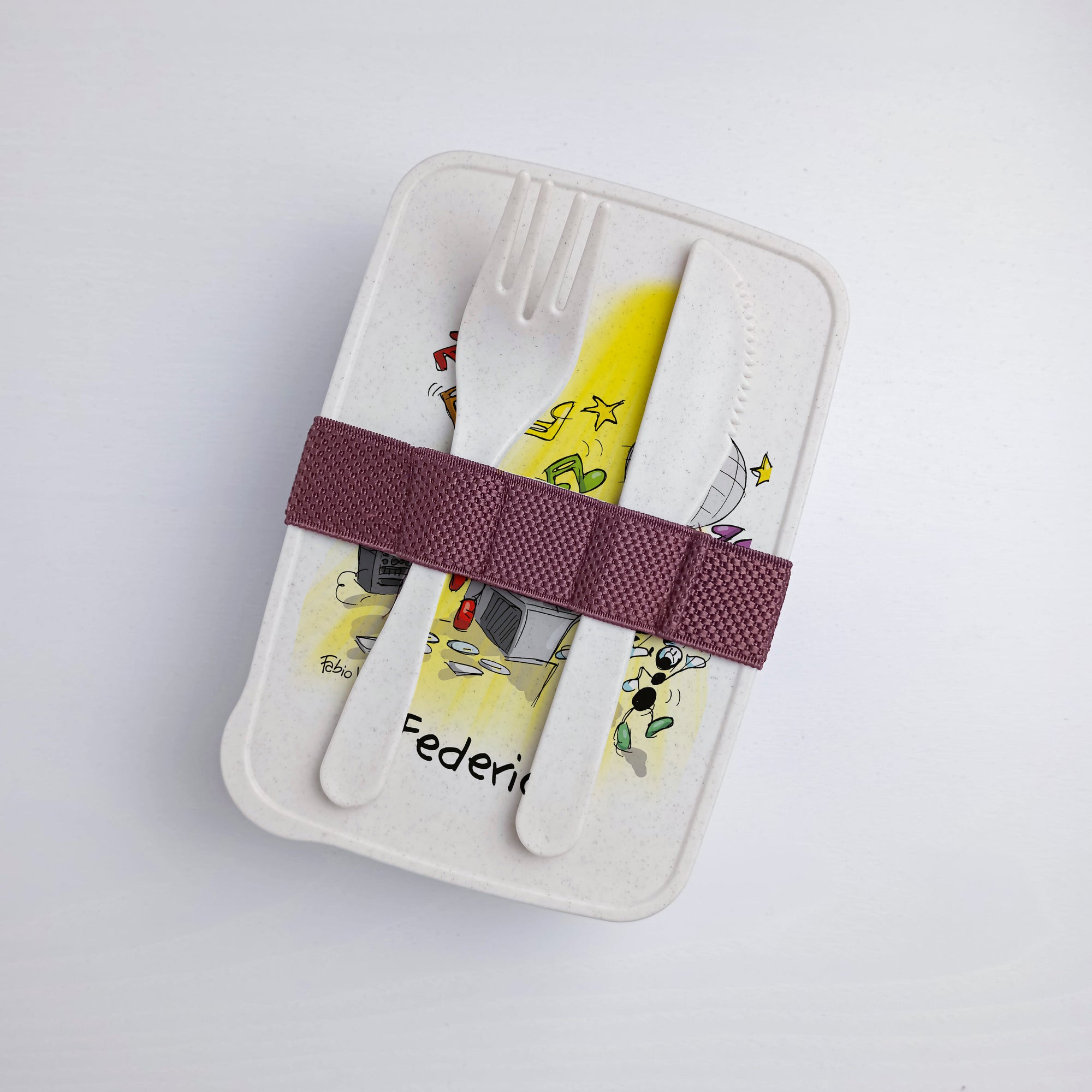 Lunch Box with Cutlery Holder Band Personalized "Dj" Subject