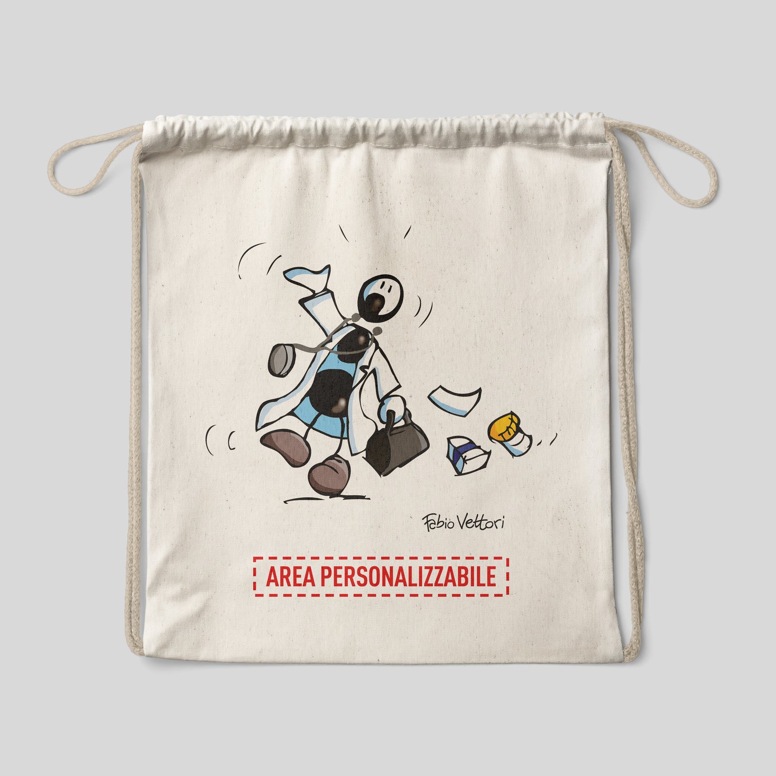 Sacca zaino personalizzata in cotone soggetto "Dottori"