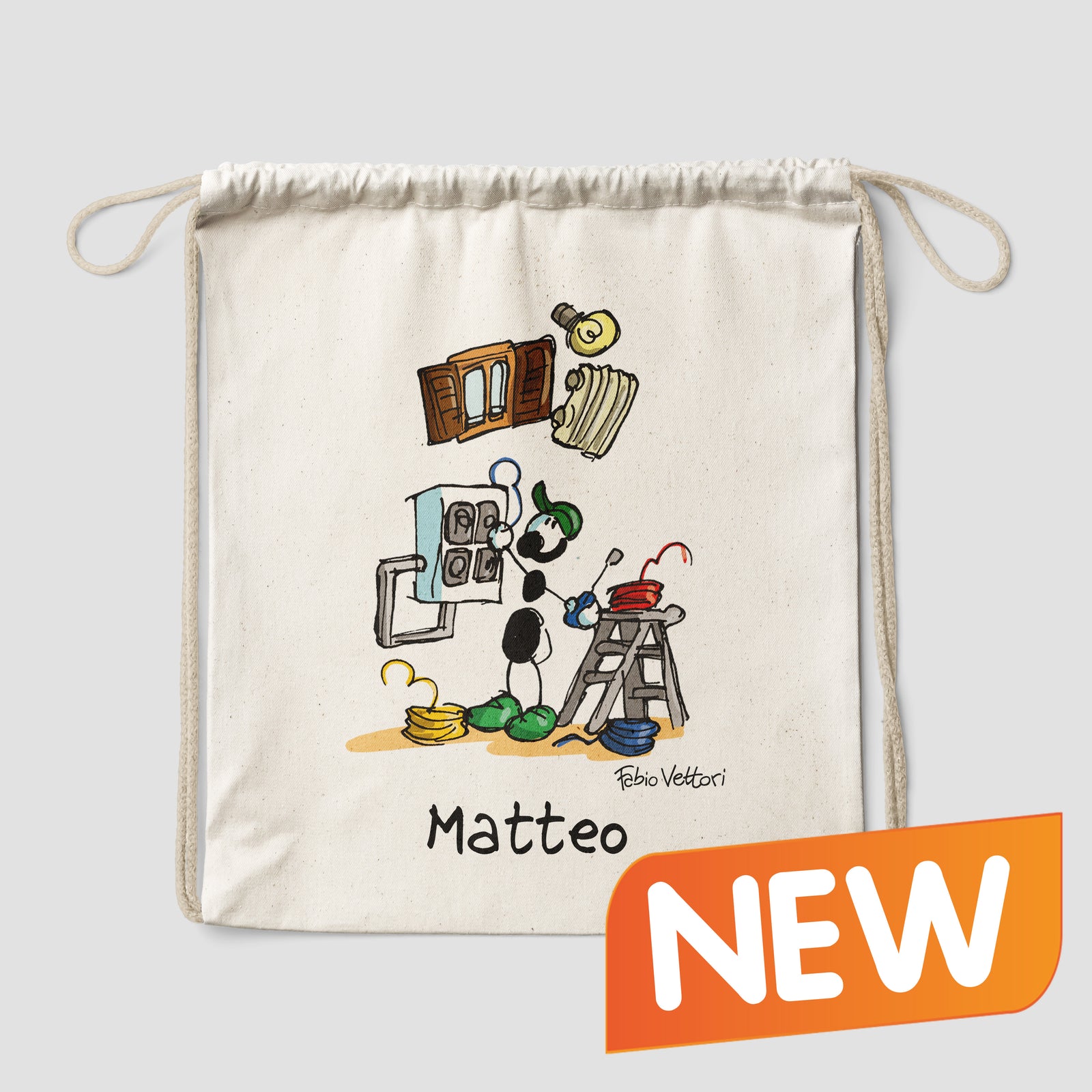 Sacca zaino personalizzata in cotone soggetto "Elettricista"