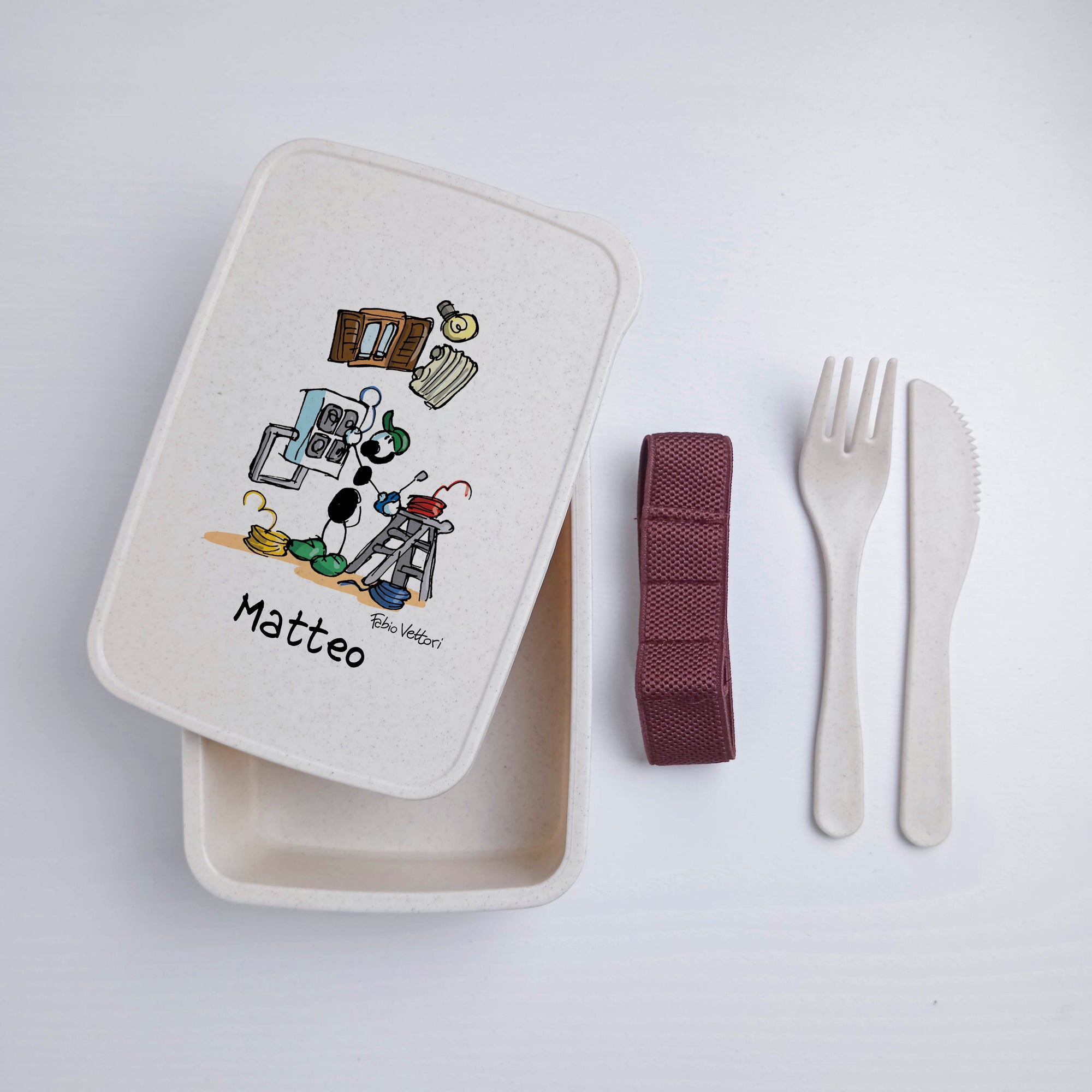 Scatola Porta Pranzo con Fascia Porta Posate Personalizzata soggetto "Elettricista"