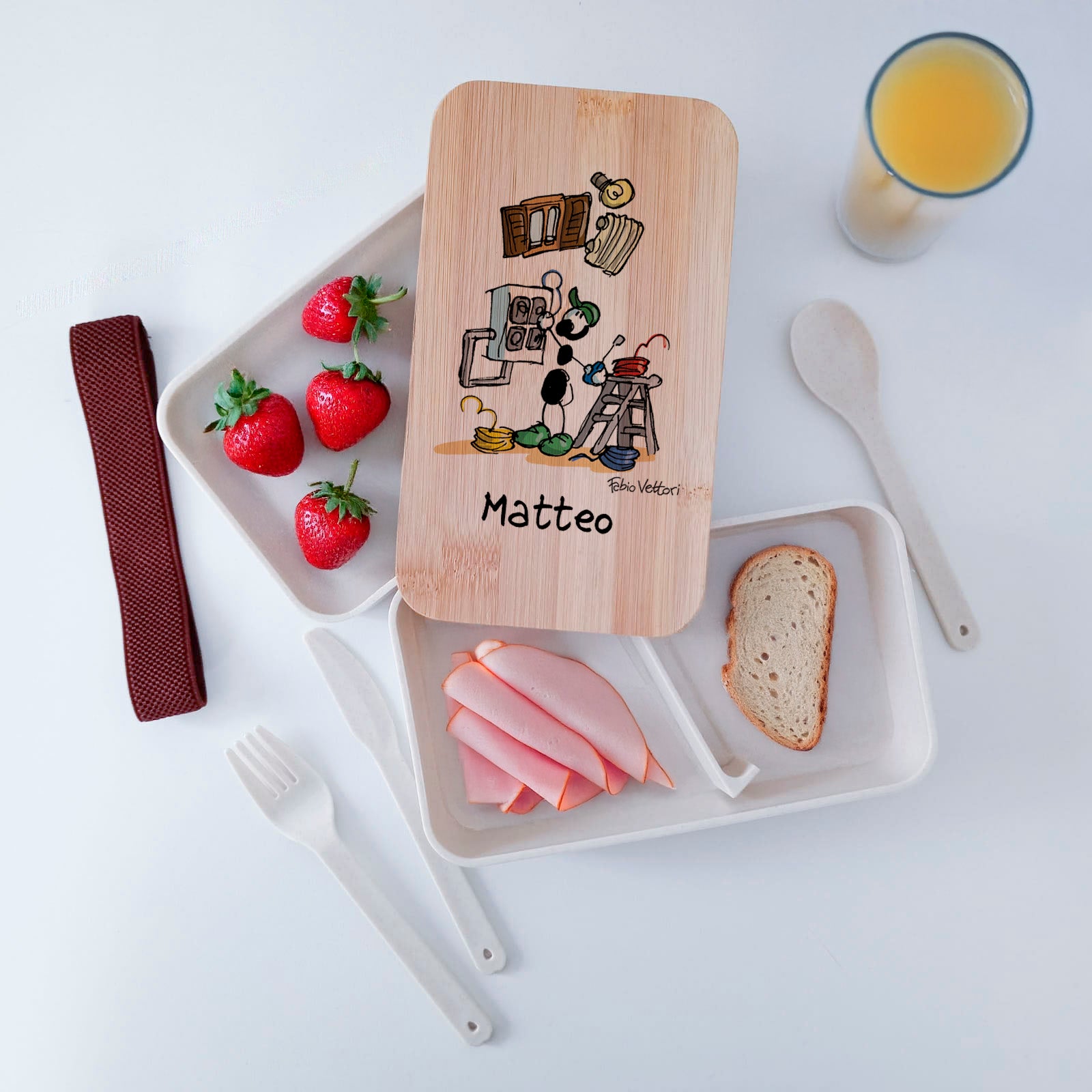 Lunch Box with Cutlery Holder Band Personalized "Electrician" Subject