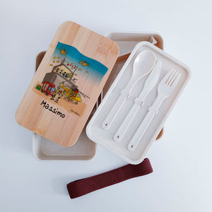 Lunch Box with Cutlery Holder Band Personalized with "Helicopter Rescue" Theme