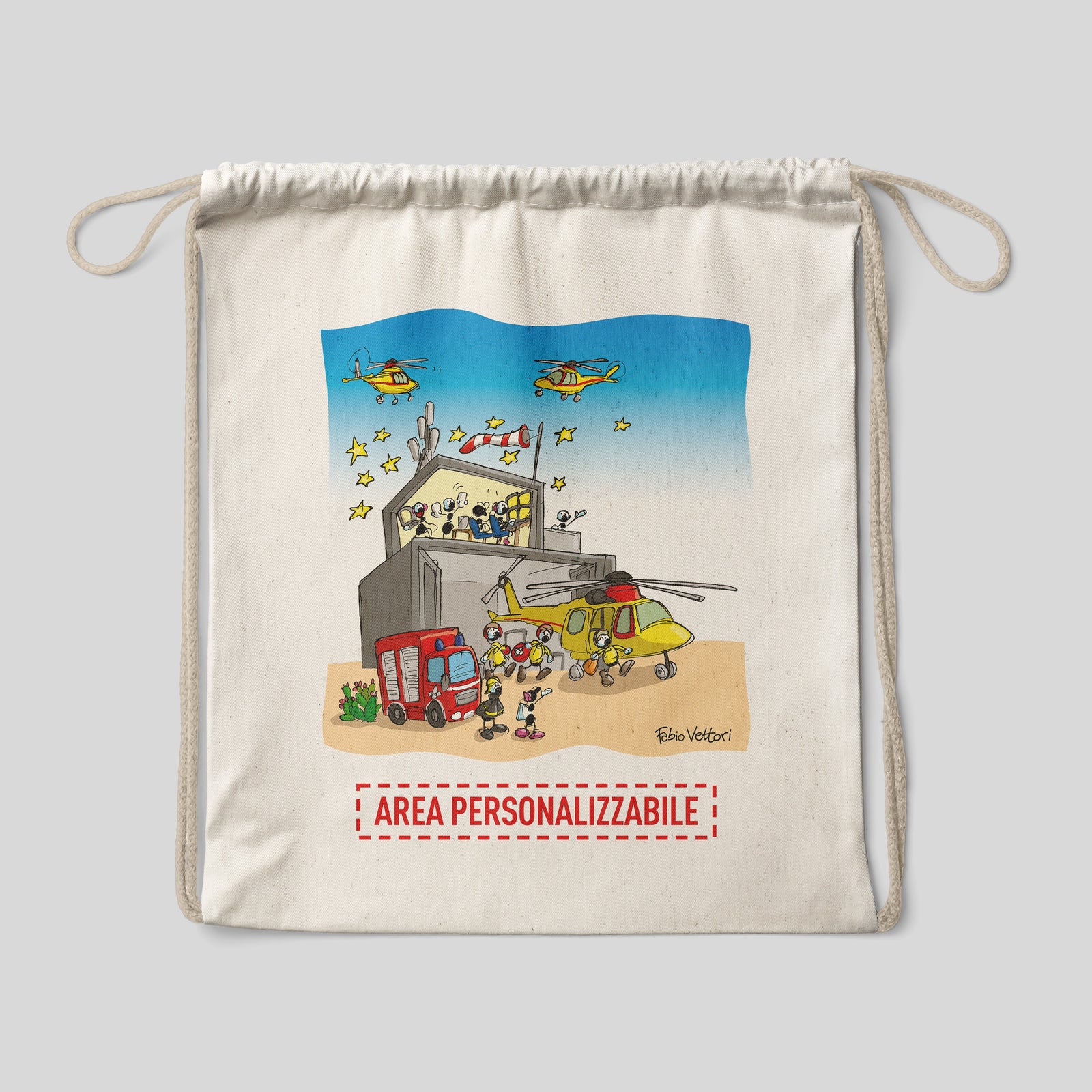 Sacca zaino personalizzata in cotone soggetto "Elisoccorso"