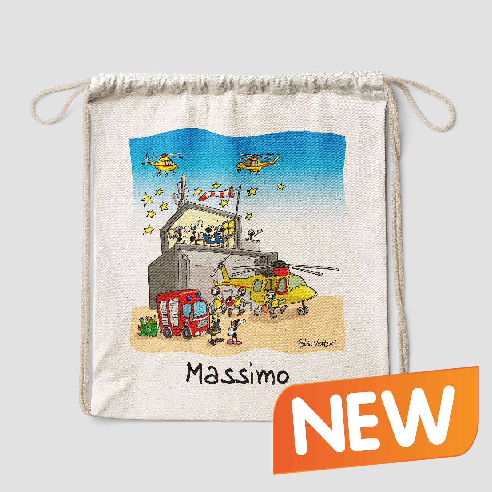 Sacca zaino personalizzata in cotone soggetto "Elisoccorso"