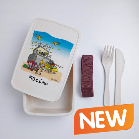 Scatola Porta Pranzo con Fascia Porta Posate Personalizzata soggetto "Elisoccorso"