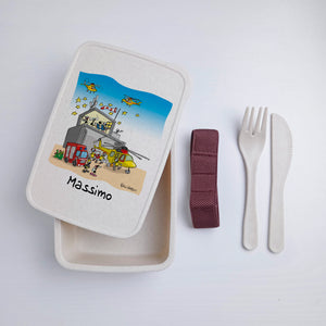Lunch Box with Cutlery Holder Band Personalized with "Helicopter Rescue" Theme