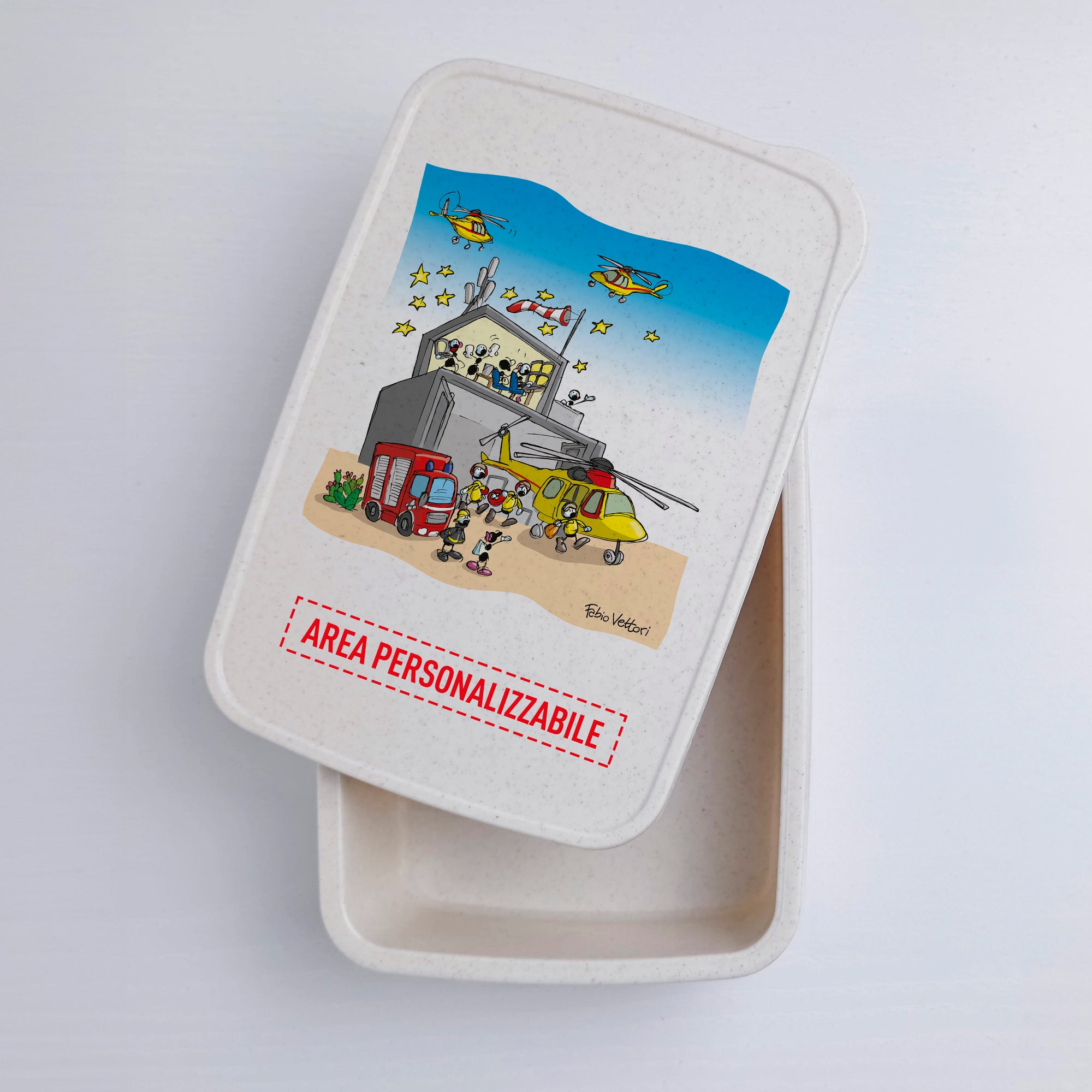 Lunch Box with Cutlery Holder Band Personalized with "Helicopter Rescue" Theme