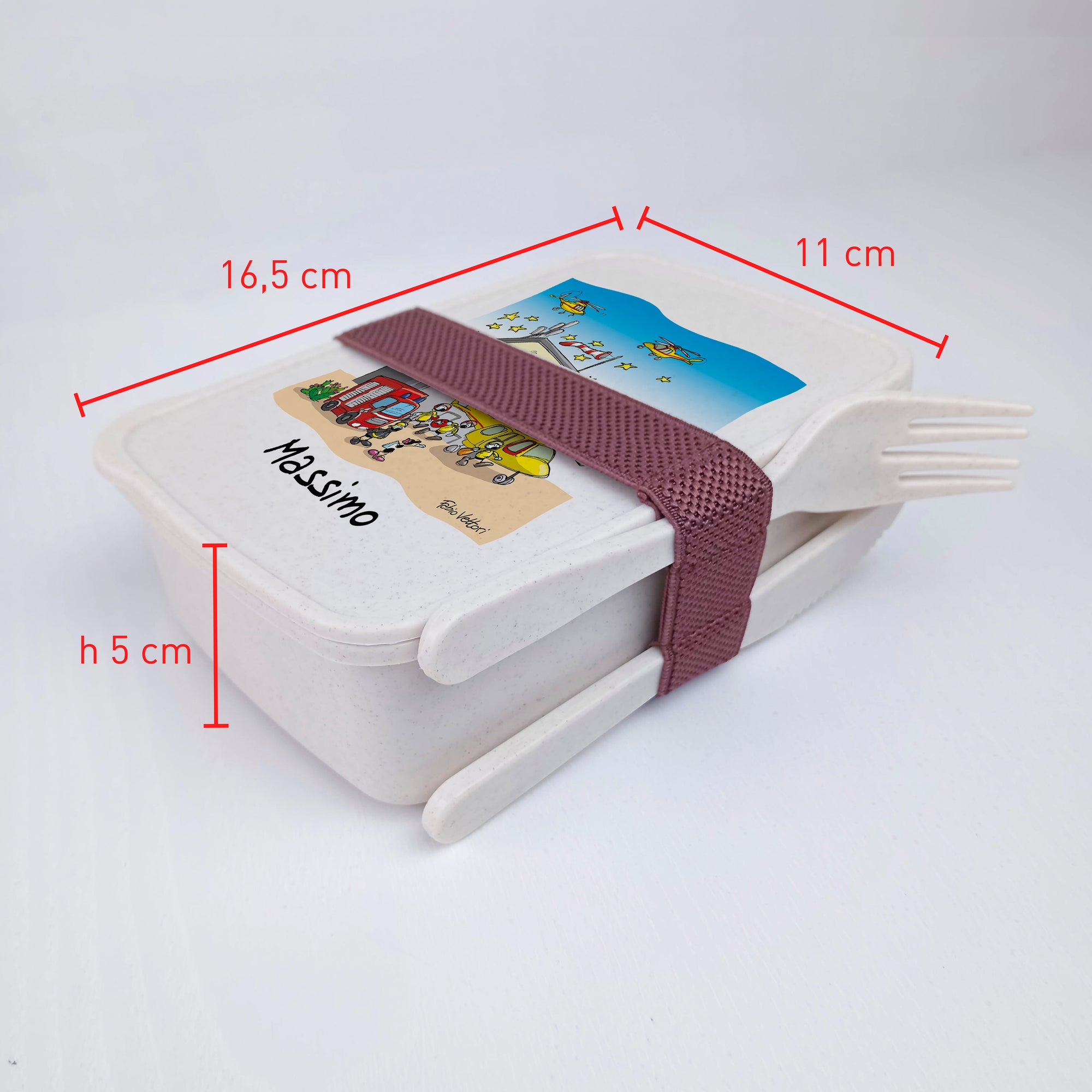 Lunch Box with Cutlery Holder Band Personalized with "Helicopter Rescue" Theme