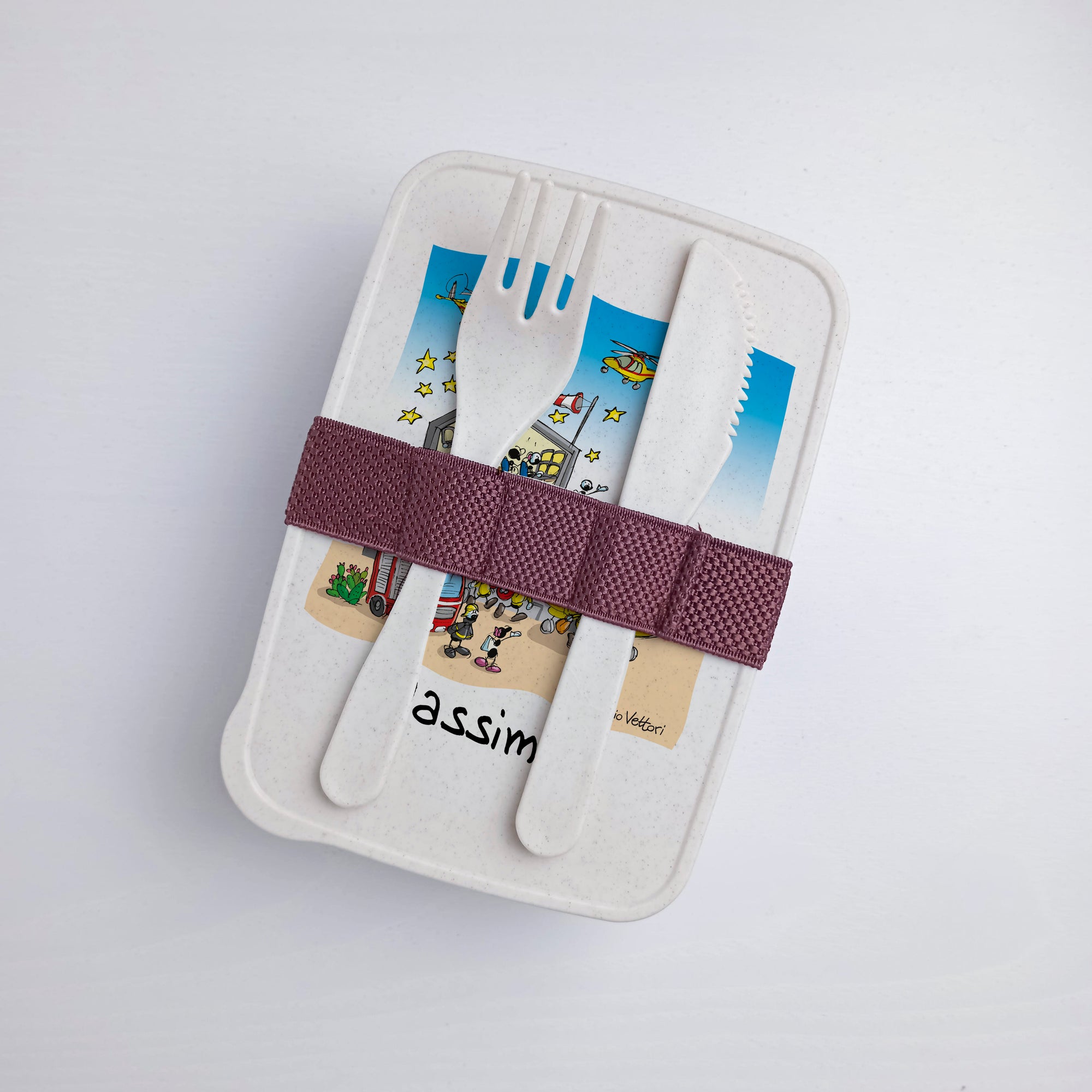 Lunch Box with Cutlery Holder Band Personalized with "Helicopter Rescue" Theme