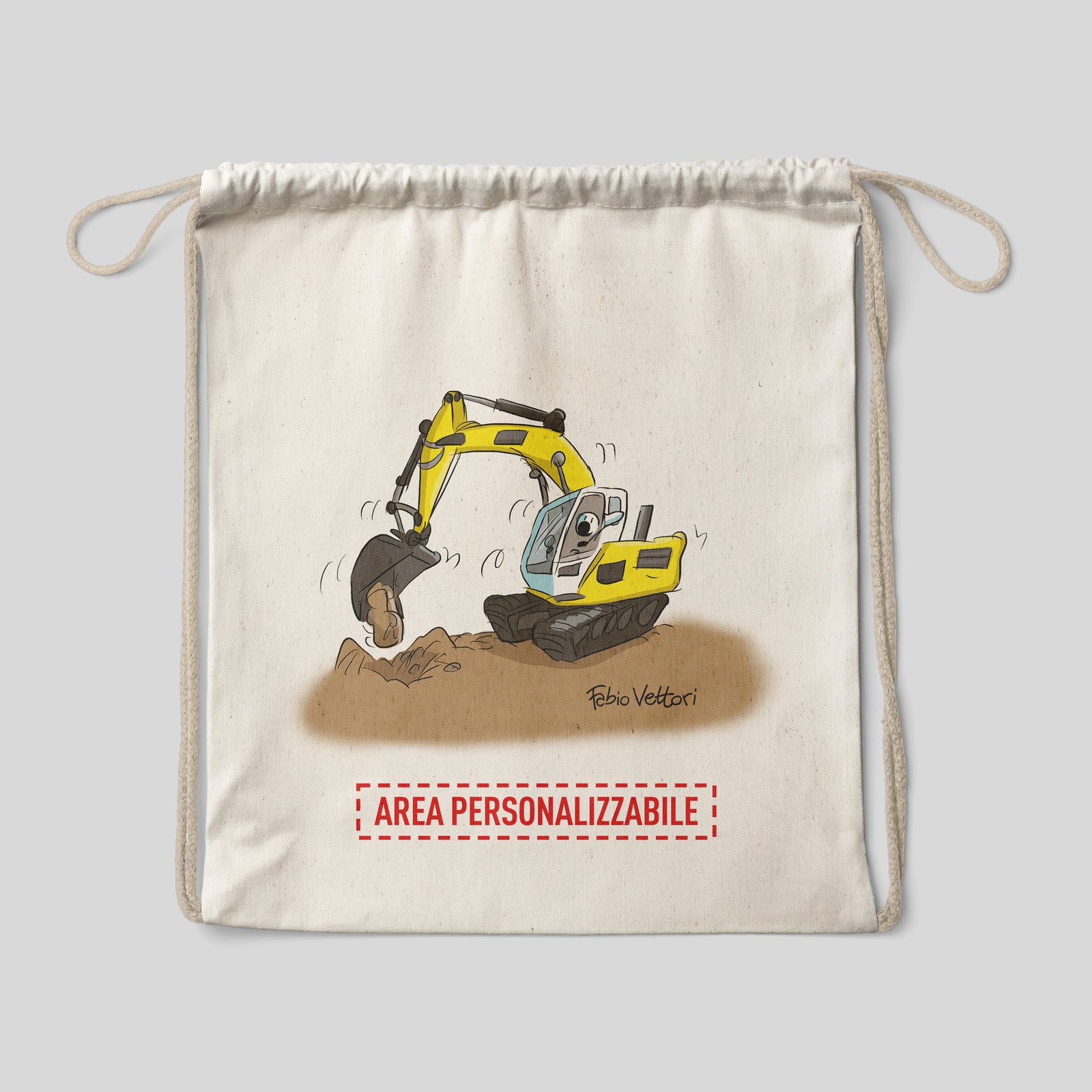 Sacca zaino personalizzata in cotone soggetto "Escavatorista"