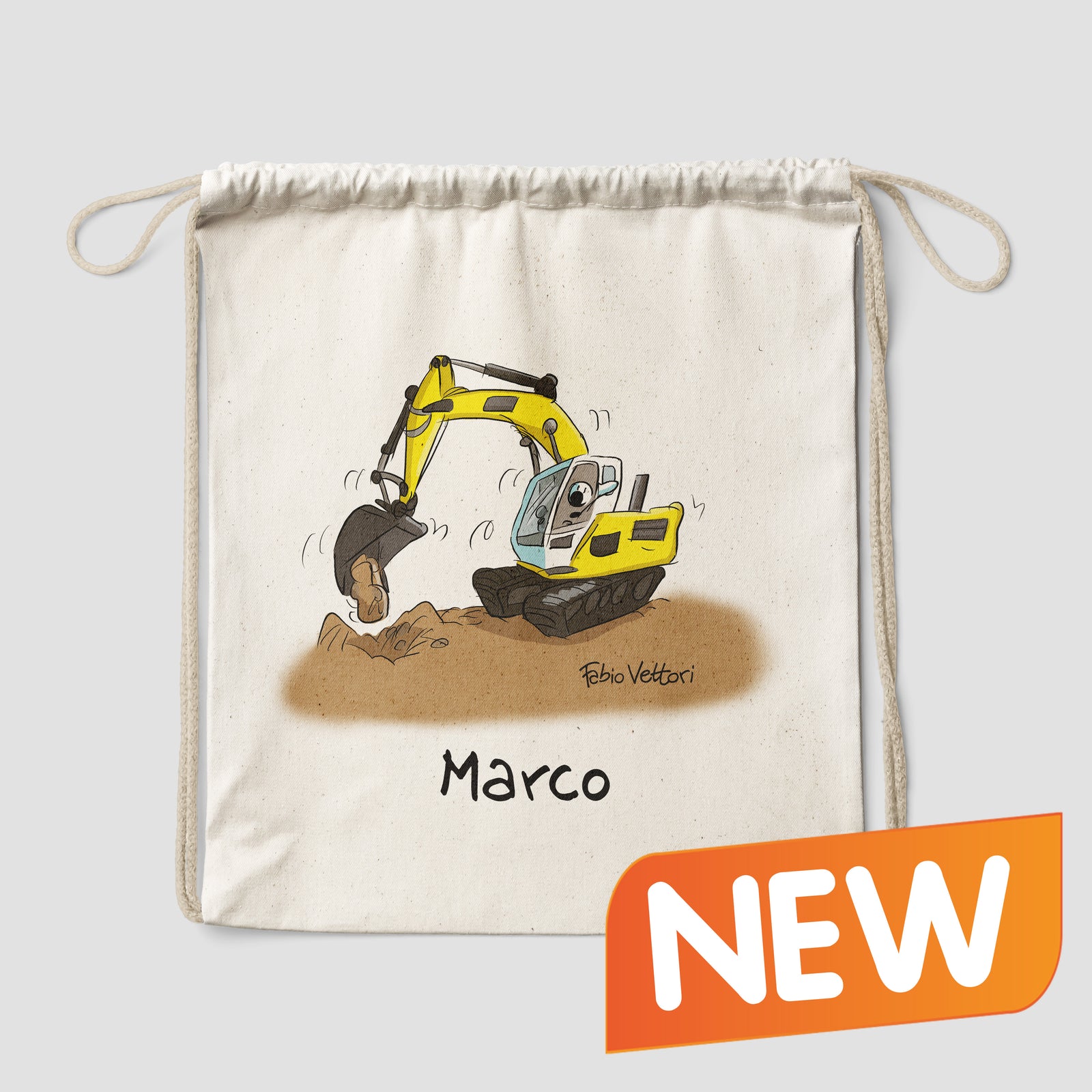 Sacca zaino personalizzata in cotone soggetto "Escavatorista"