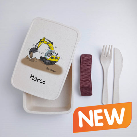 Scatola Porta Pranzo con Fascia Porta Posate Personalizzata soggetto "Escavatorista"