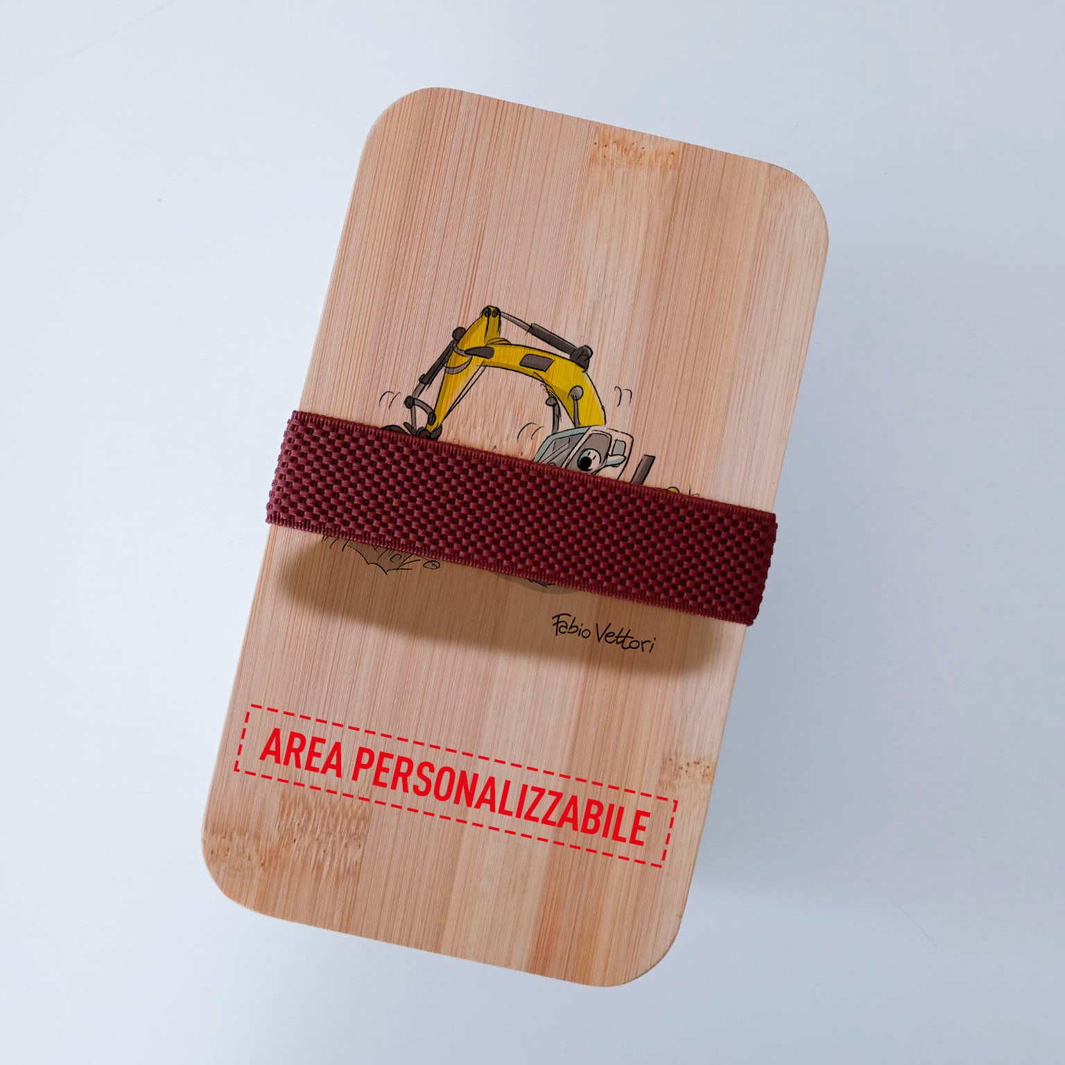 Lunch Box with Cutlery Holder Band Personalized with "Excavator Driver" Theme
