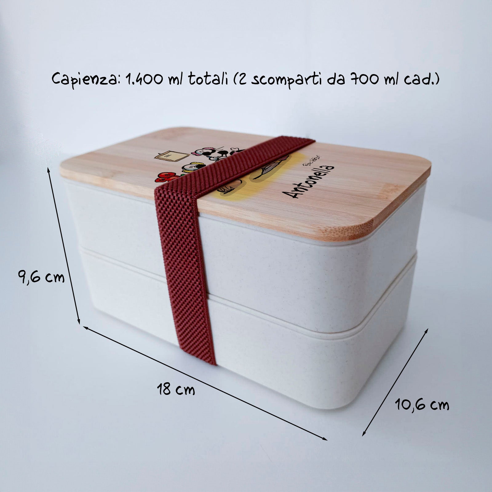 Scatola Porta Pranzo con coperchio in bambù e Posate Personalizzata soggetto "Estetista"