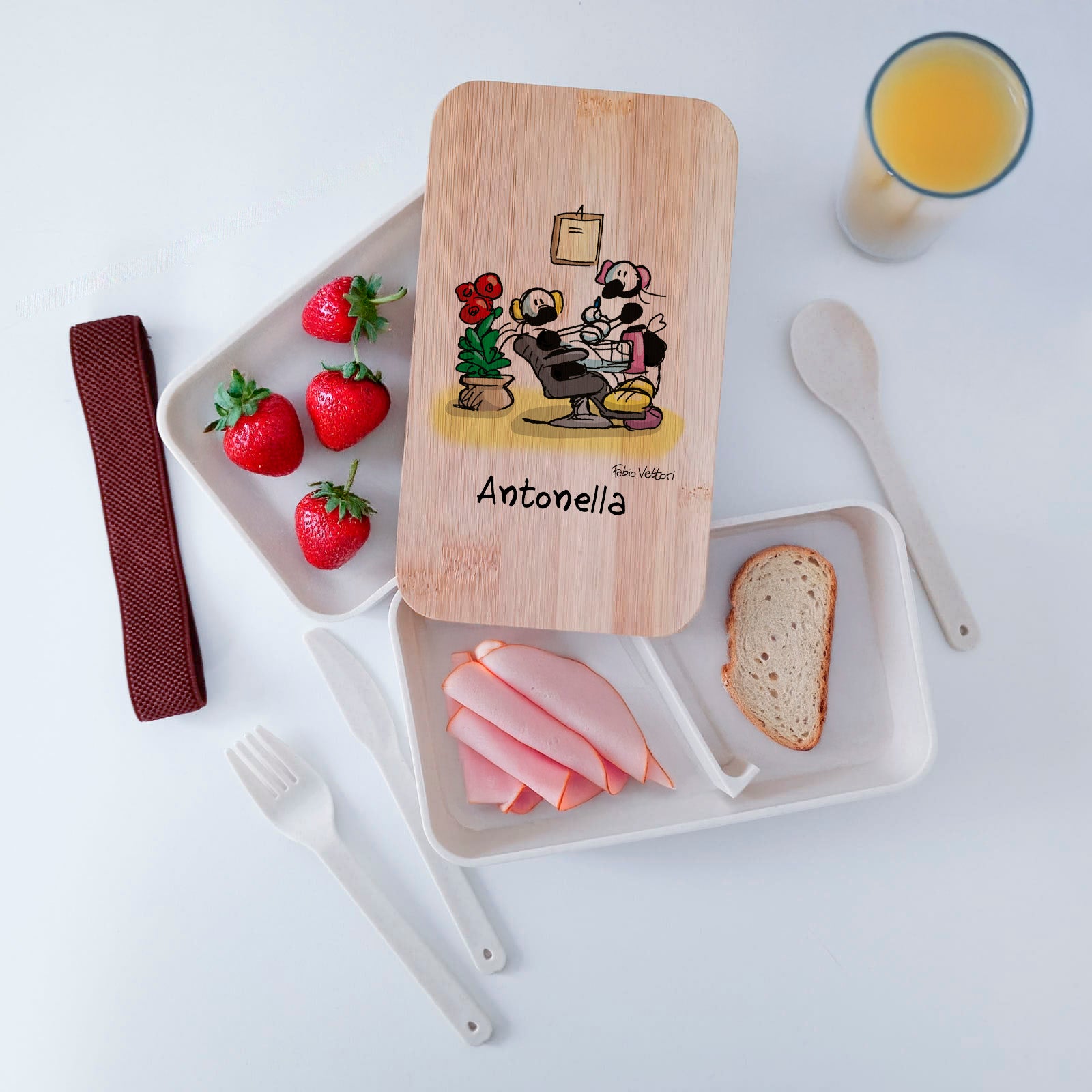 Lunch Box with Cutlery Holder Band Personalized with "Beautician" Theme
