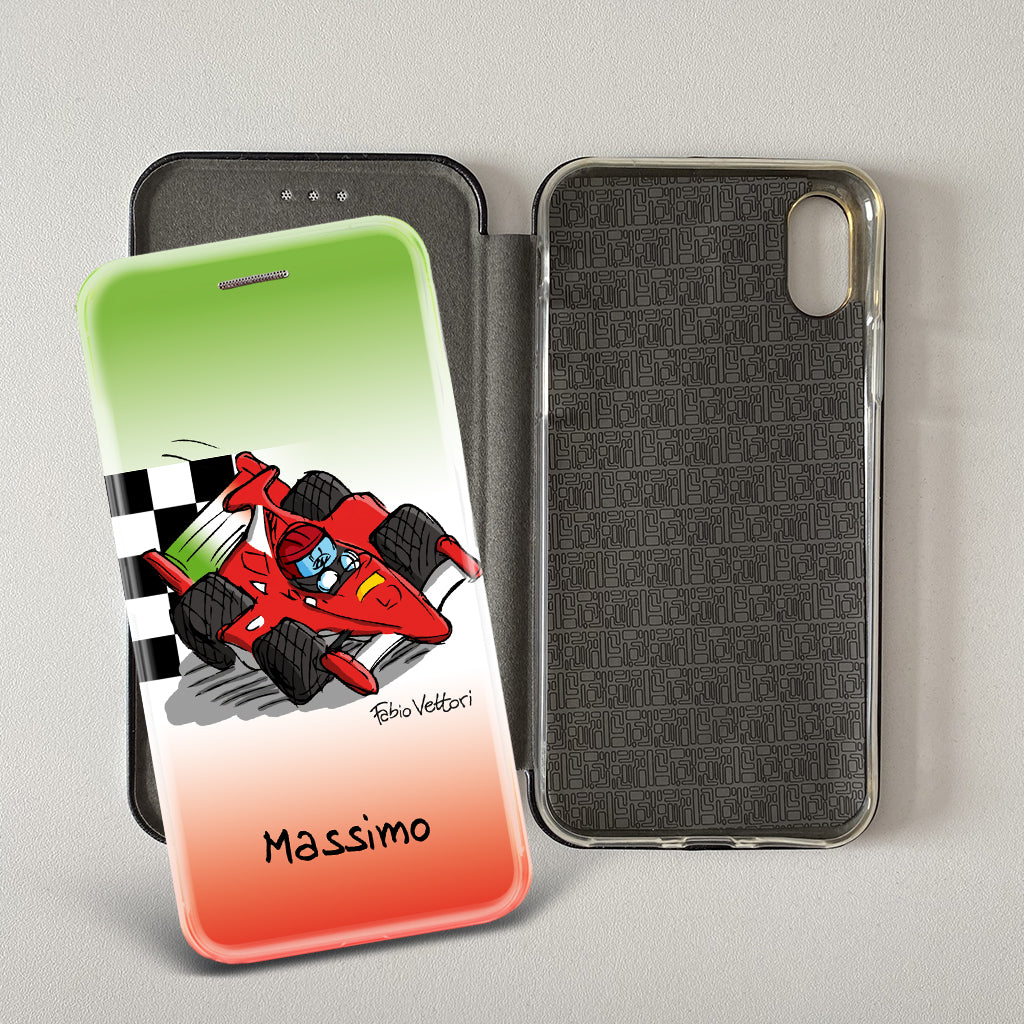 Cover artistica per Smartphone Personalizzata soggetto "Formula 1" modello con apertura "a Libro"