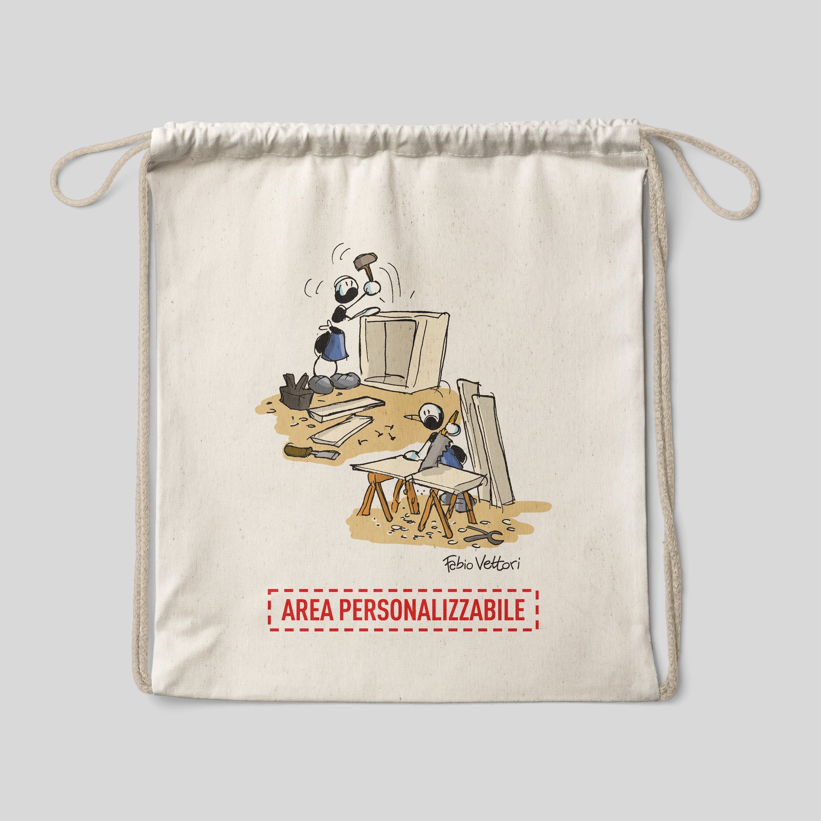 Sacca zaino personalizzata in cotone soggetto "Falegname"