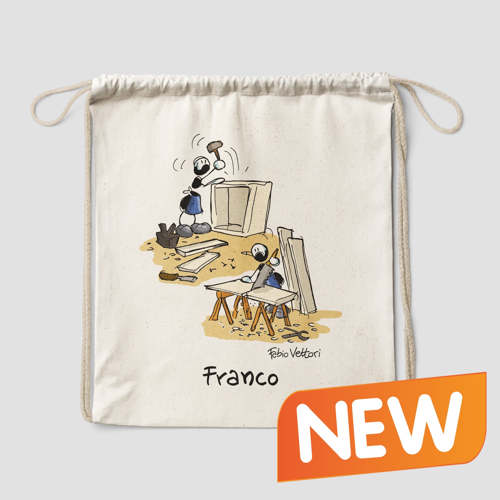 Sacca zaino personalizzata in cotone soggetto "Falegname"