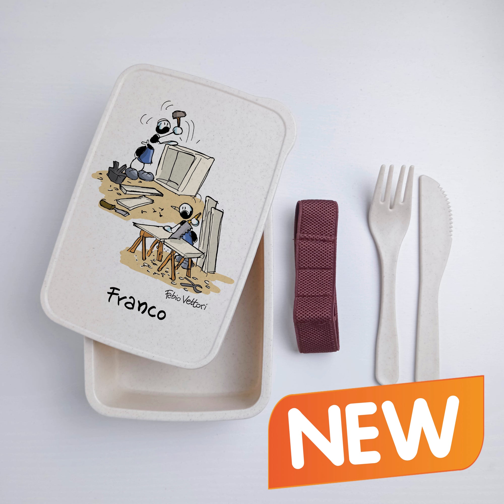 Lunch Box with Cutlery Holder Band Personalized with "Carpenter" Theme