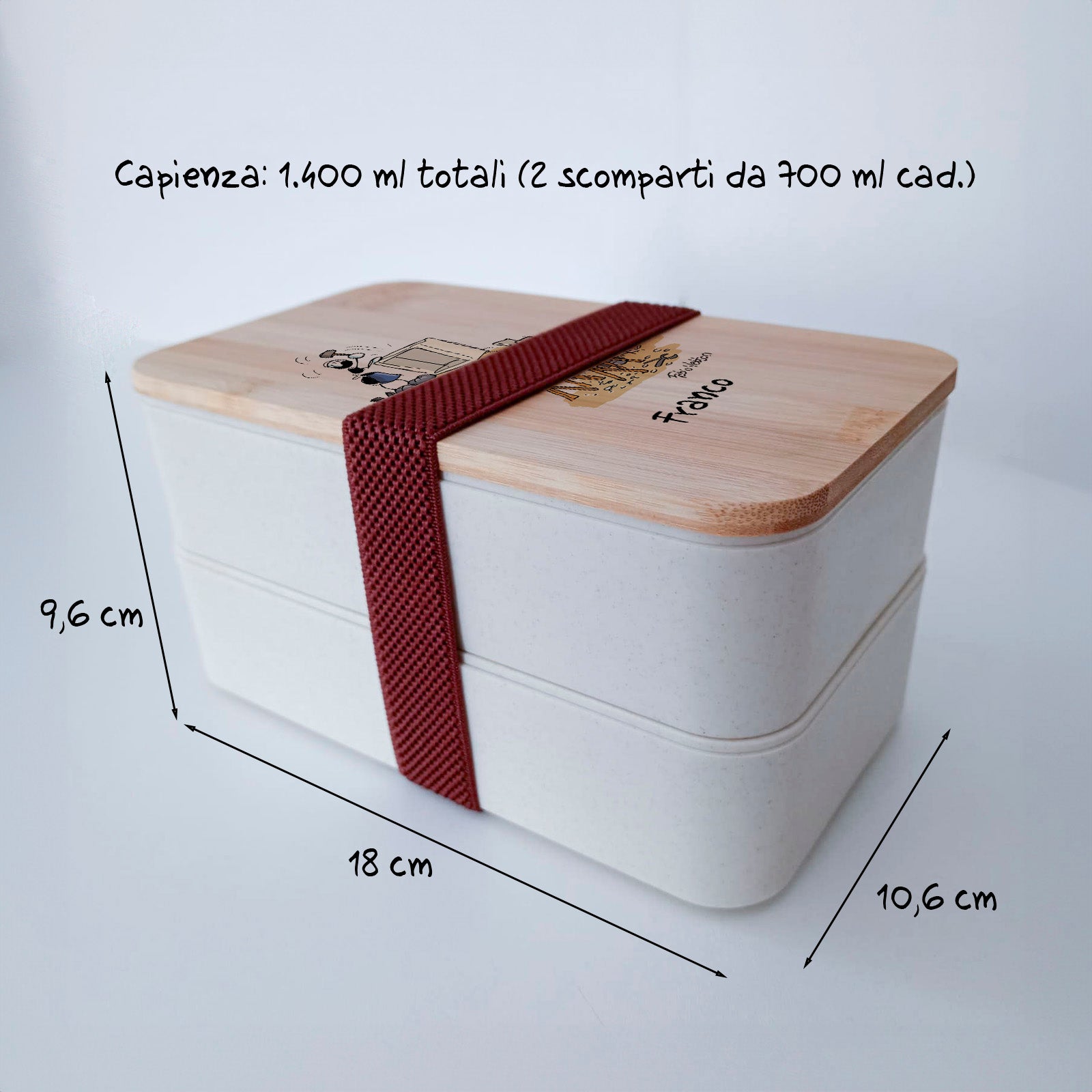 Scatola Porta Pranzo con coperchio in bambù e Posate Personalizzata soggetto "Falegname"