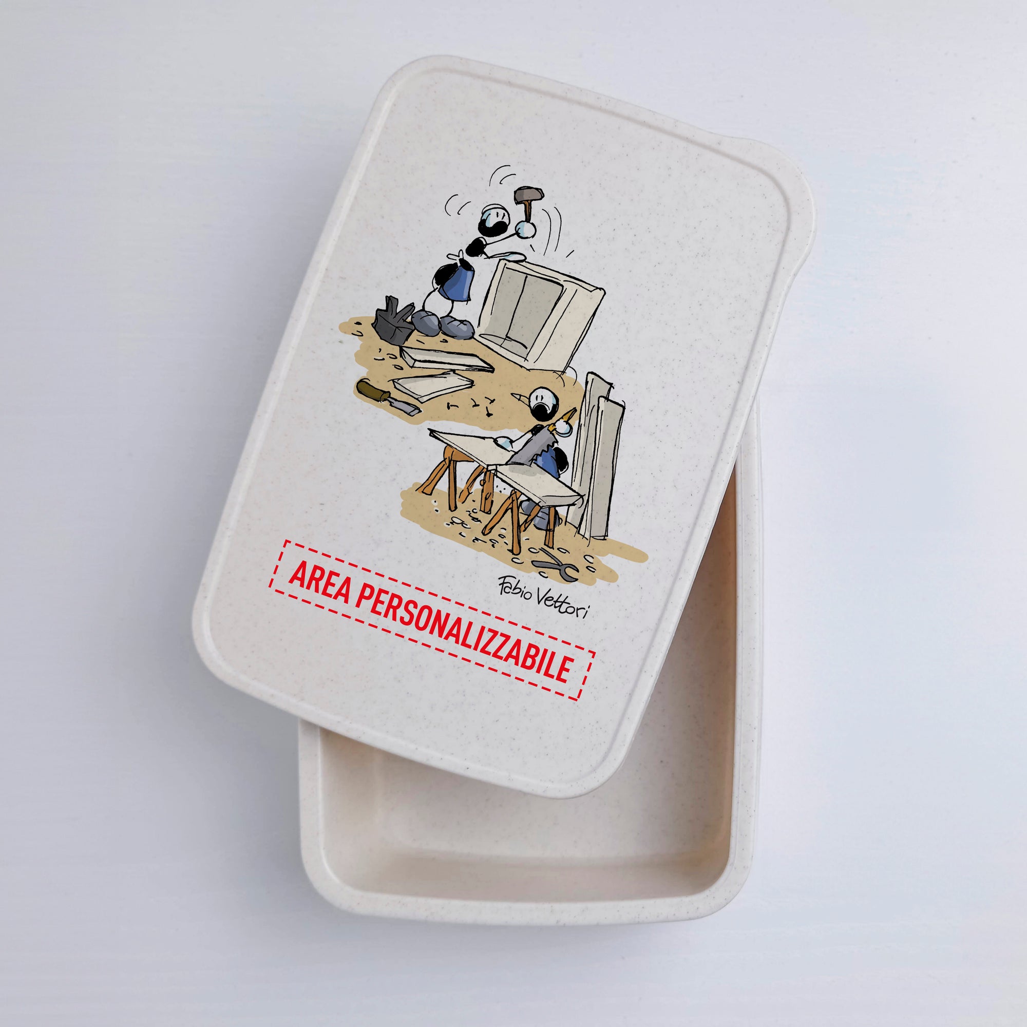 Lunch Box with Cutlery Holder Band Personalized with "Carpenter" Theme