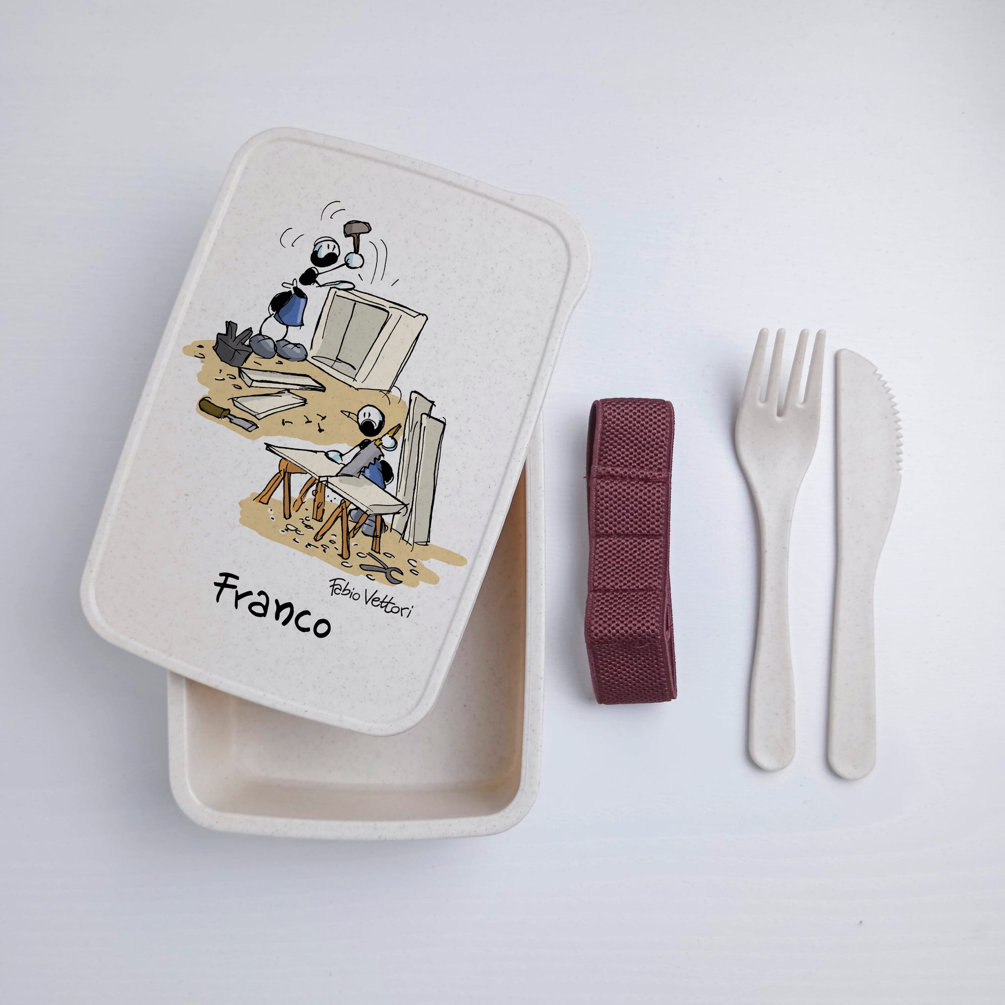 Lunch Box with Cutlery Holder Band Personalized with "Carpenter" Theme