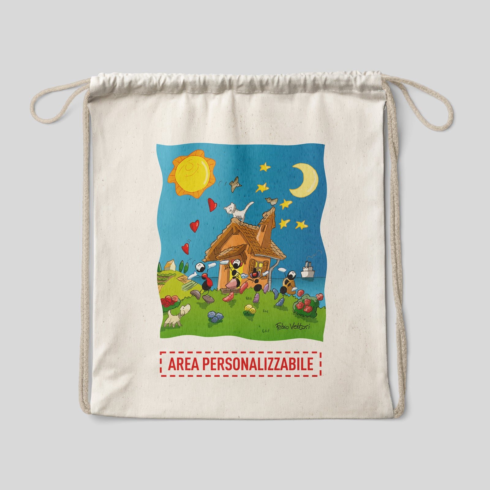 Personalized cotton backpack bag with "Family" theme