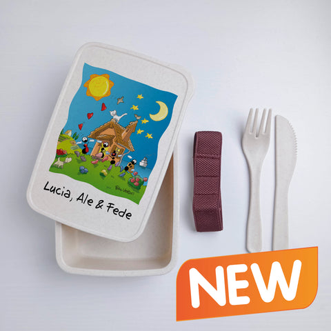 Scatola Porta Pranzo con Fascia Porta Posate Personalizzata soggetto "Famiglia"