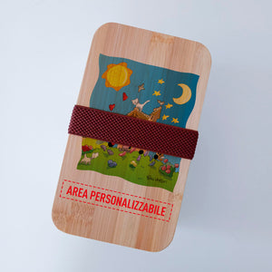 Scatola Porta Pranzo con coperchio in bambù e Posate Personalizzata soggetto "Famiglia"