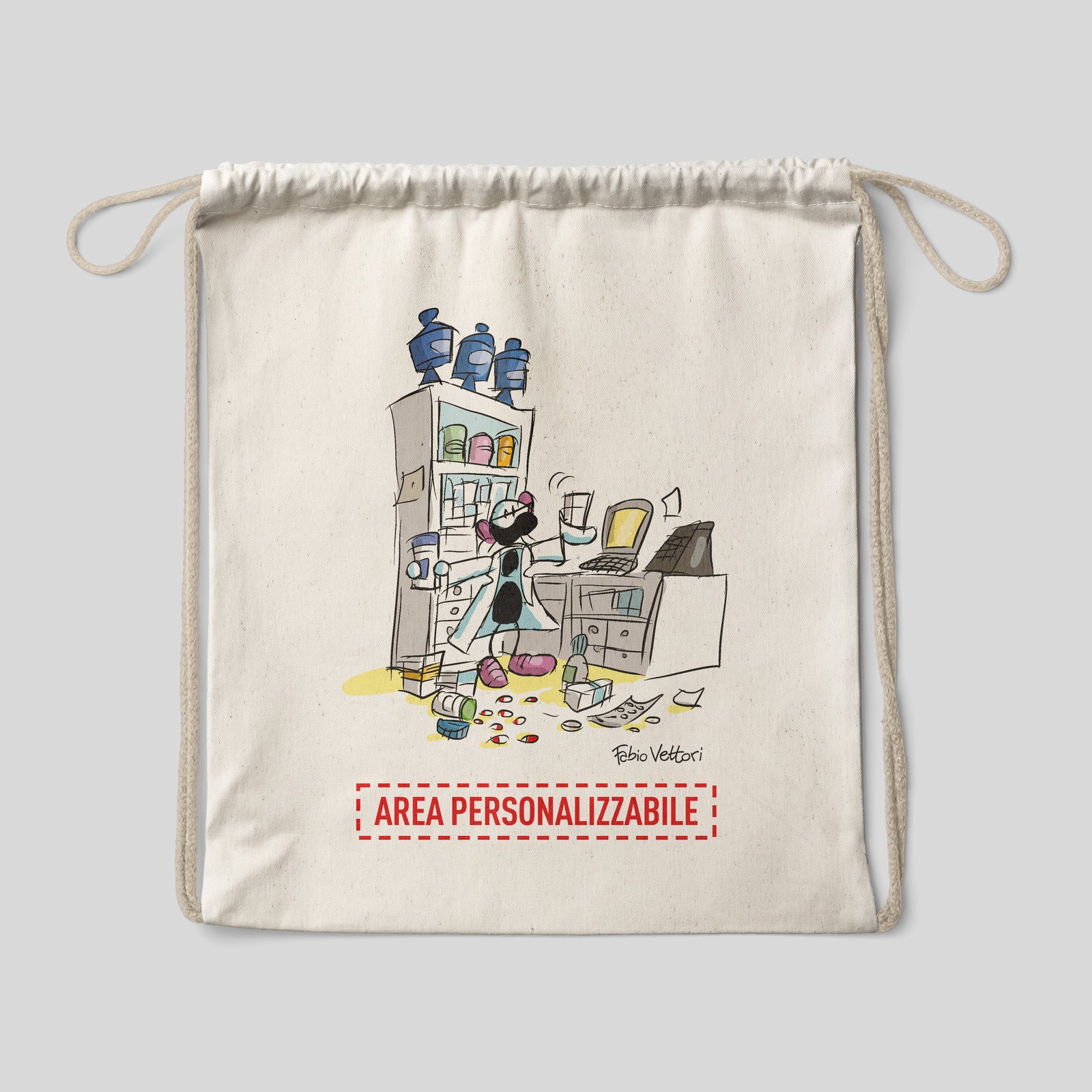Sacca zaino personalizzata in cotone soggetto "Farmacisti"