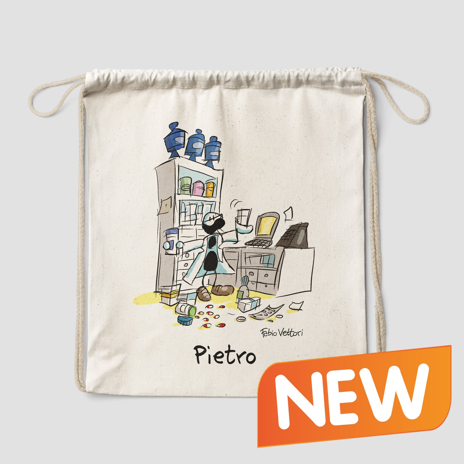 Sacca zaino personalizzata in cotone soggetto "Farmacisti"