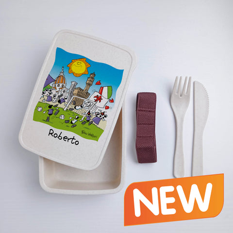 Scatola Porta Pranzo con Fascia Porta Posate Personalizzata soggetto "Forentina"