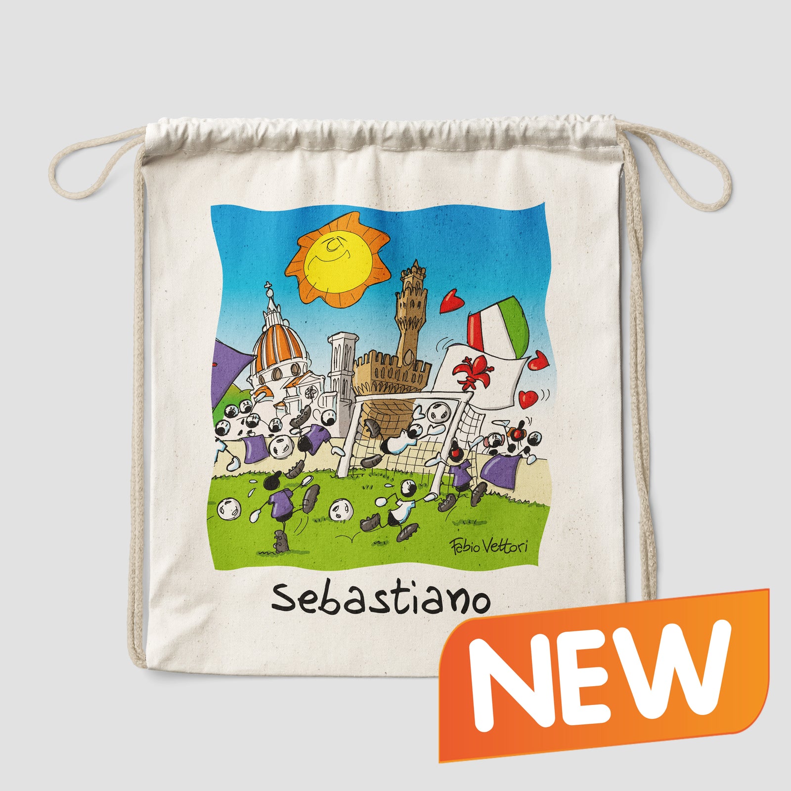 Sacca zaino personalizzata in cotone soggetto "Fiorentina"