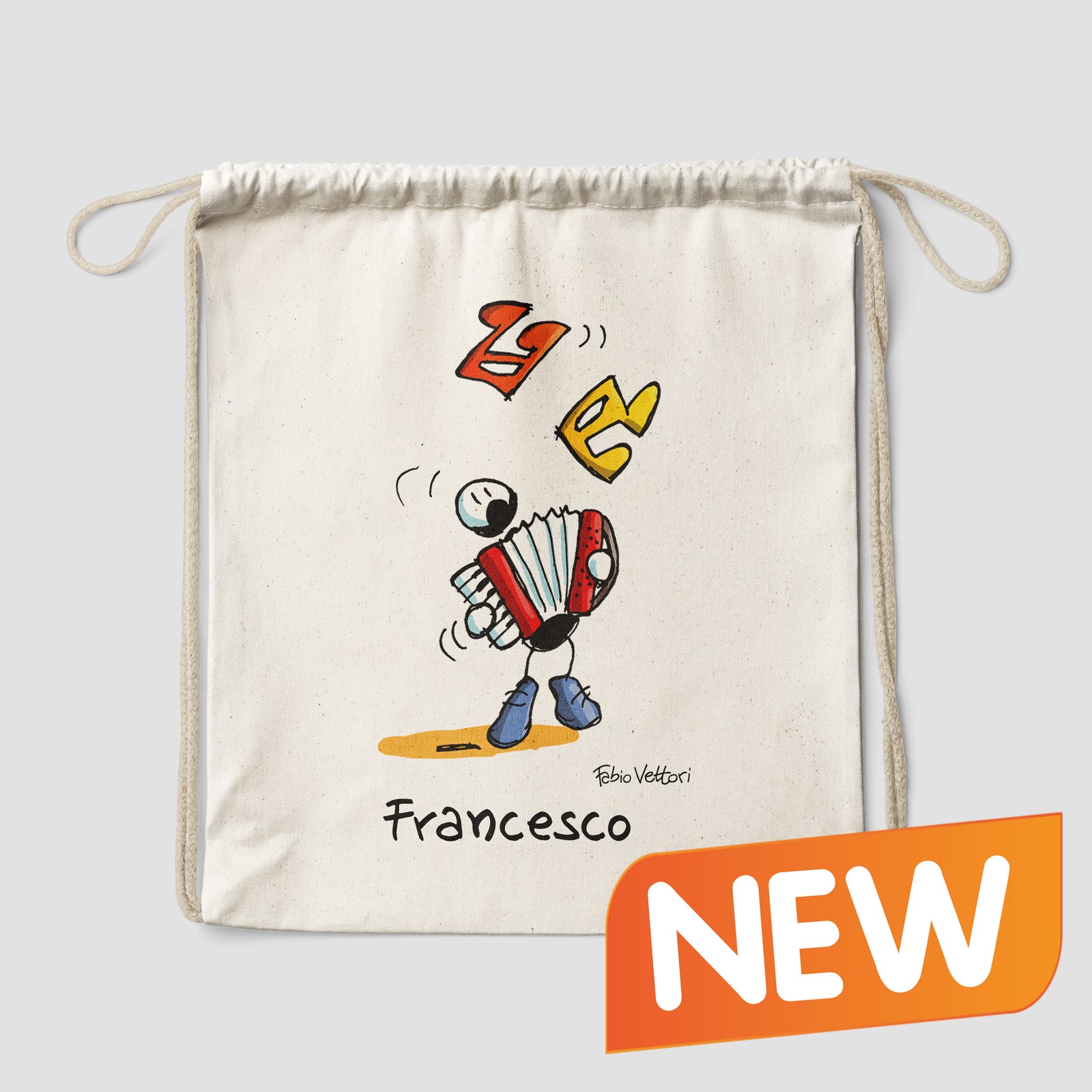Sacca zaino personalizzata in cotone soggetto "Fisarmonica"