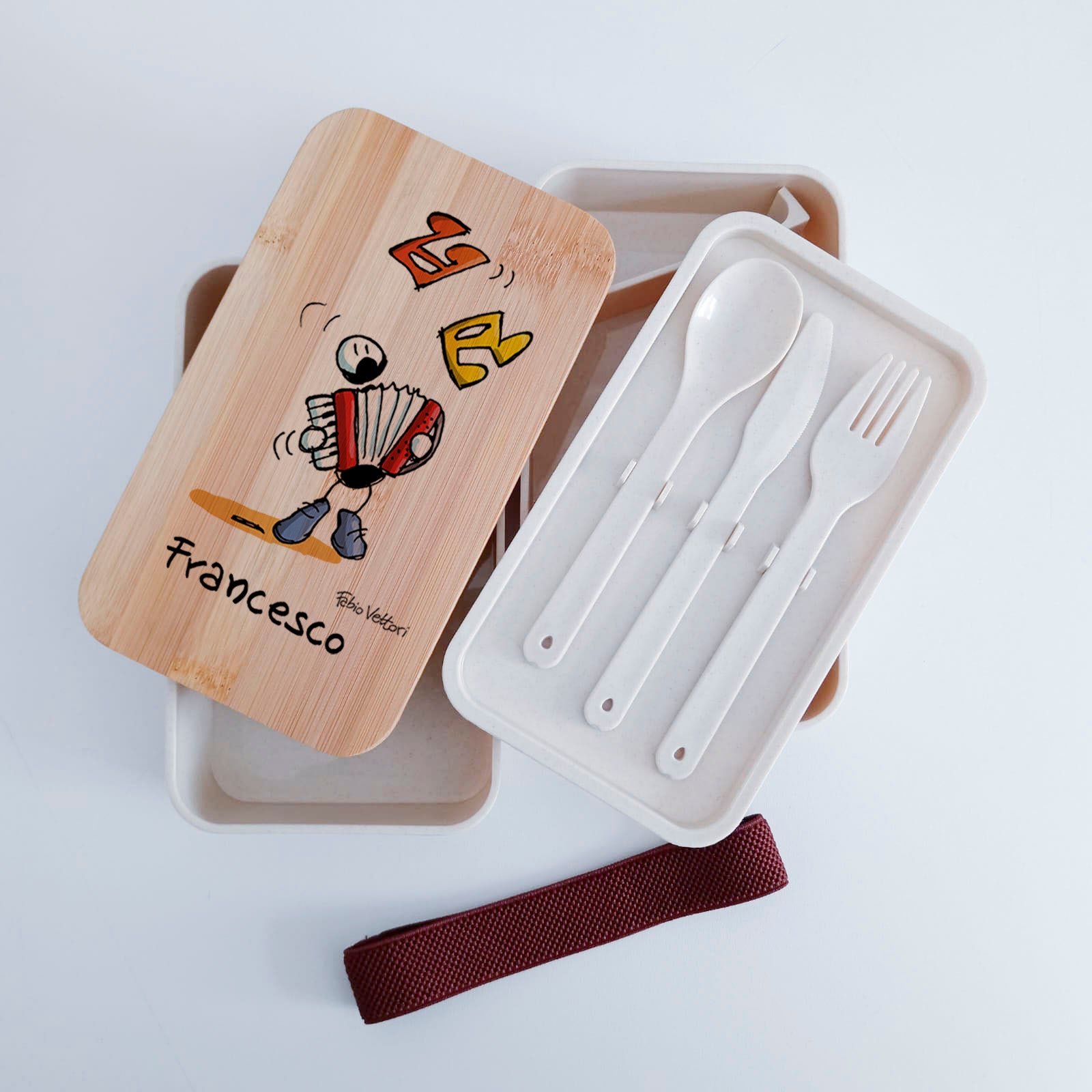 Lunch Box with Cutlery Holder Band Personalized with "Accordion" Theme