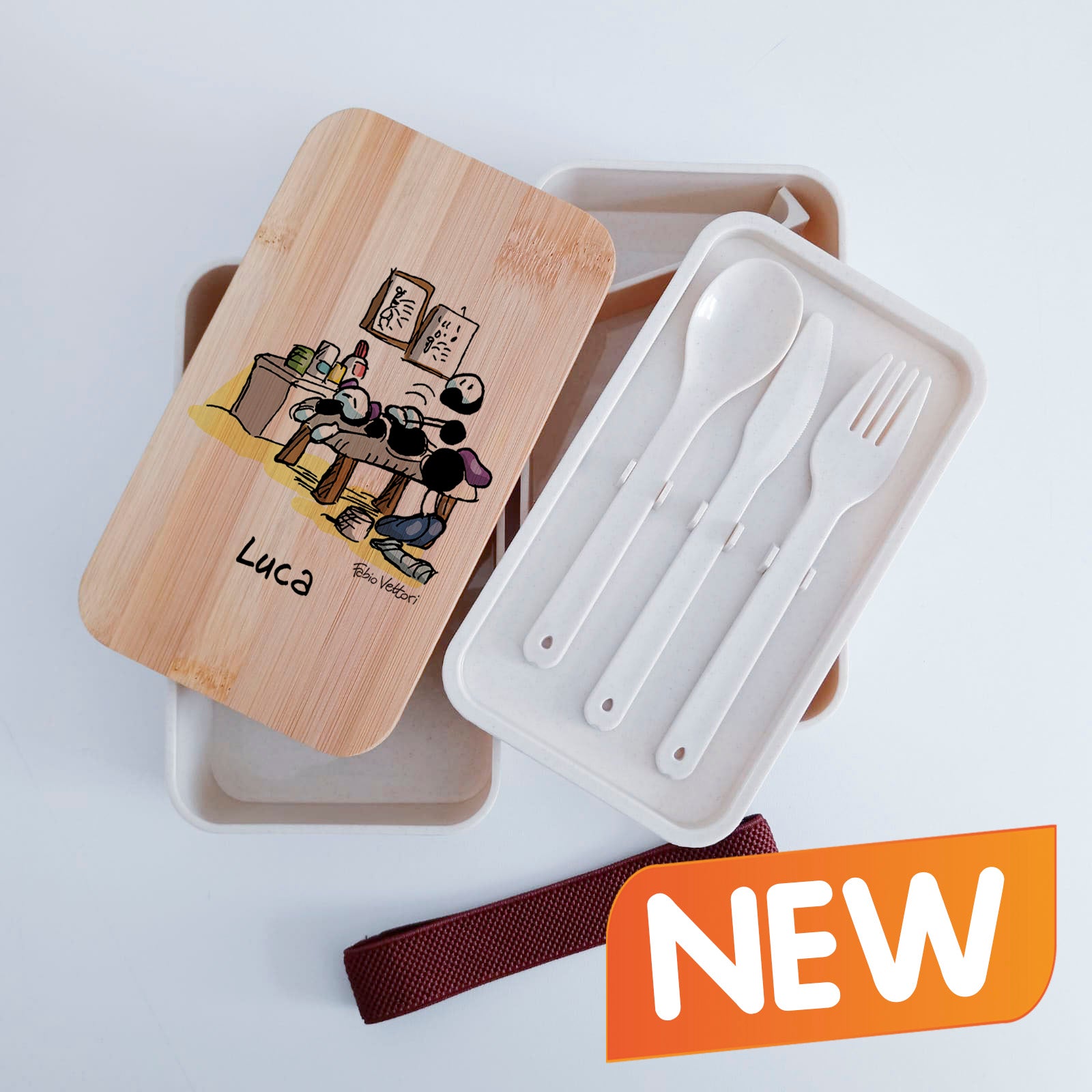 Scatola Porta Pranzo con coperchio in bambù e Posate Personalizzata soggetto "Fisioterapisti"