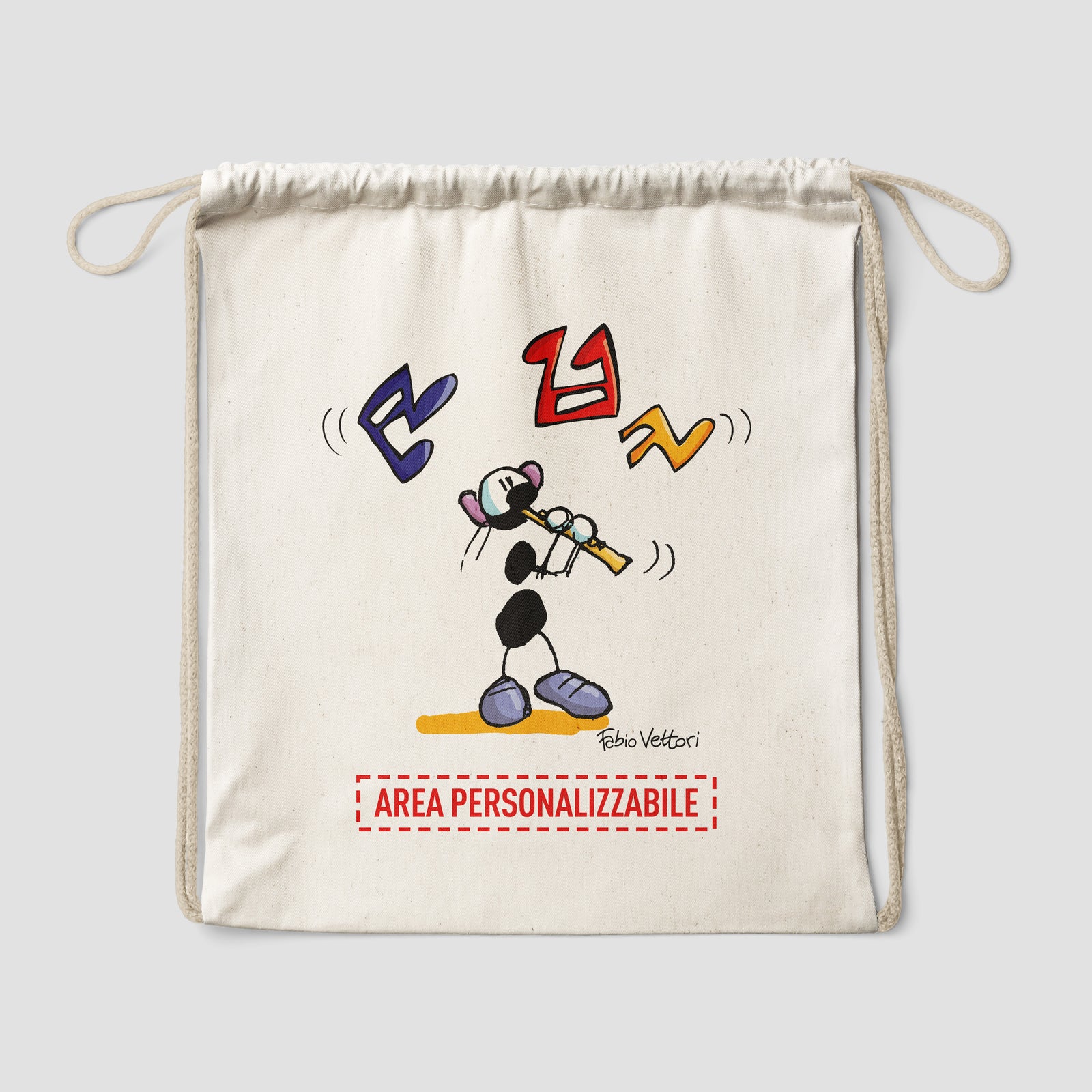 Sacca zaino personalizzata in cotone soggetto "Flautista"