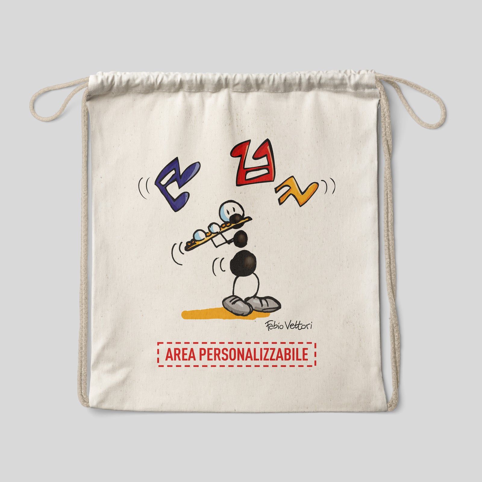 Sacca zaino personalizzata in cotone soggetto "Flauto traverso"