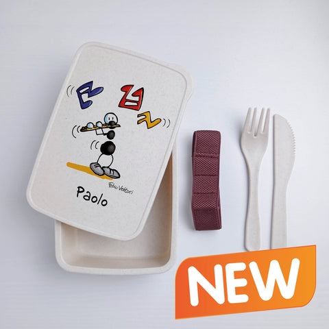 Scatola Porta Pranzo con Fascia Porta Posate Personalizzata soggetto "Flauto traverso"