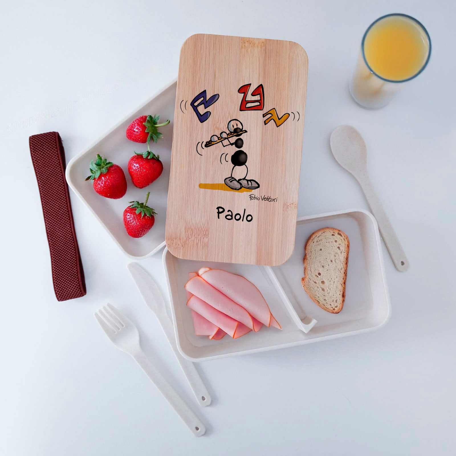 Lunch Box with Cutlery Band Personalized with "Transverse Flute" Theme