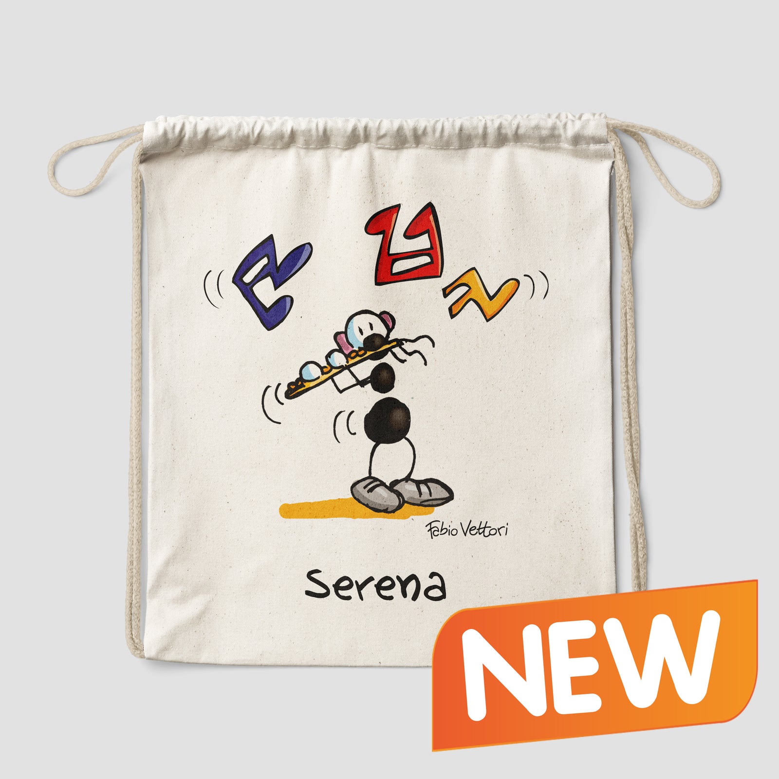Sacca zaino personalizzata in cotone soggetto "Flauto traverso"