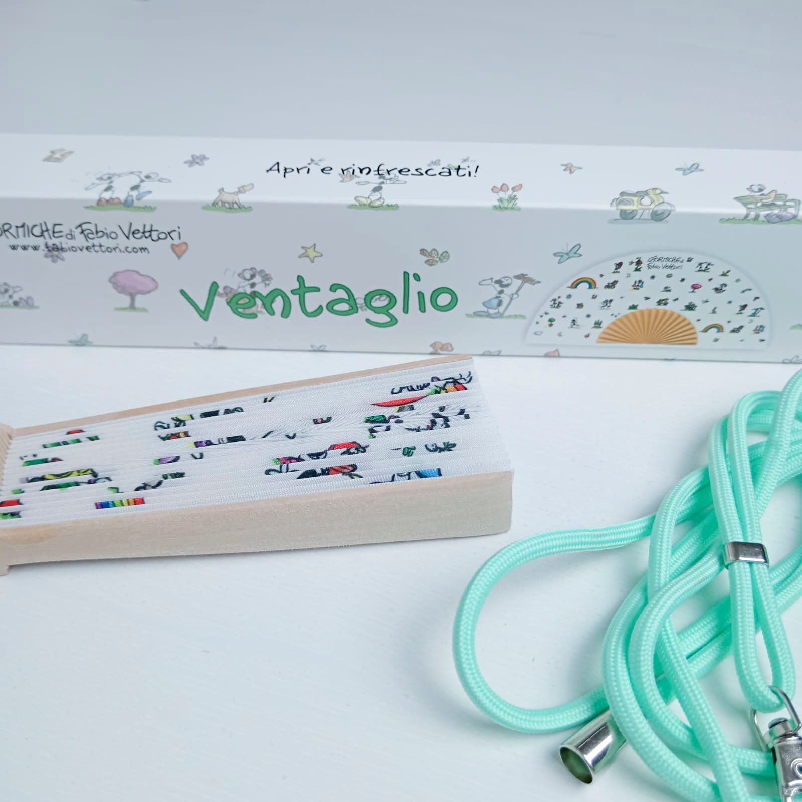 Ventaglio in tessuto con cordino da collo soggetto "Fiori" (FV54-02)