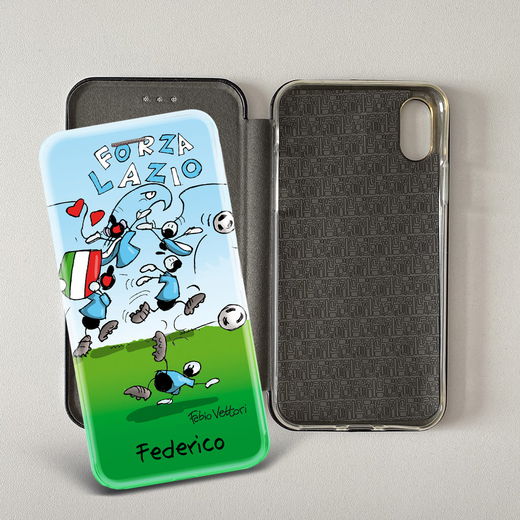 Cover artistica per Smartphone Personalizzata soggetto "Forza Lazio" modello con apertura "a Libro"