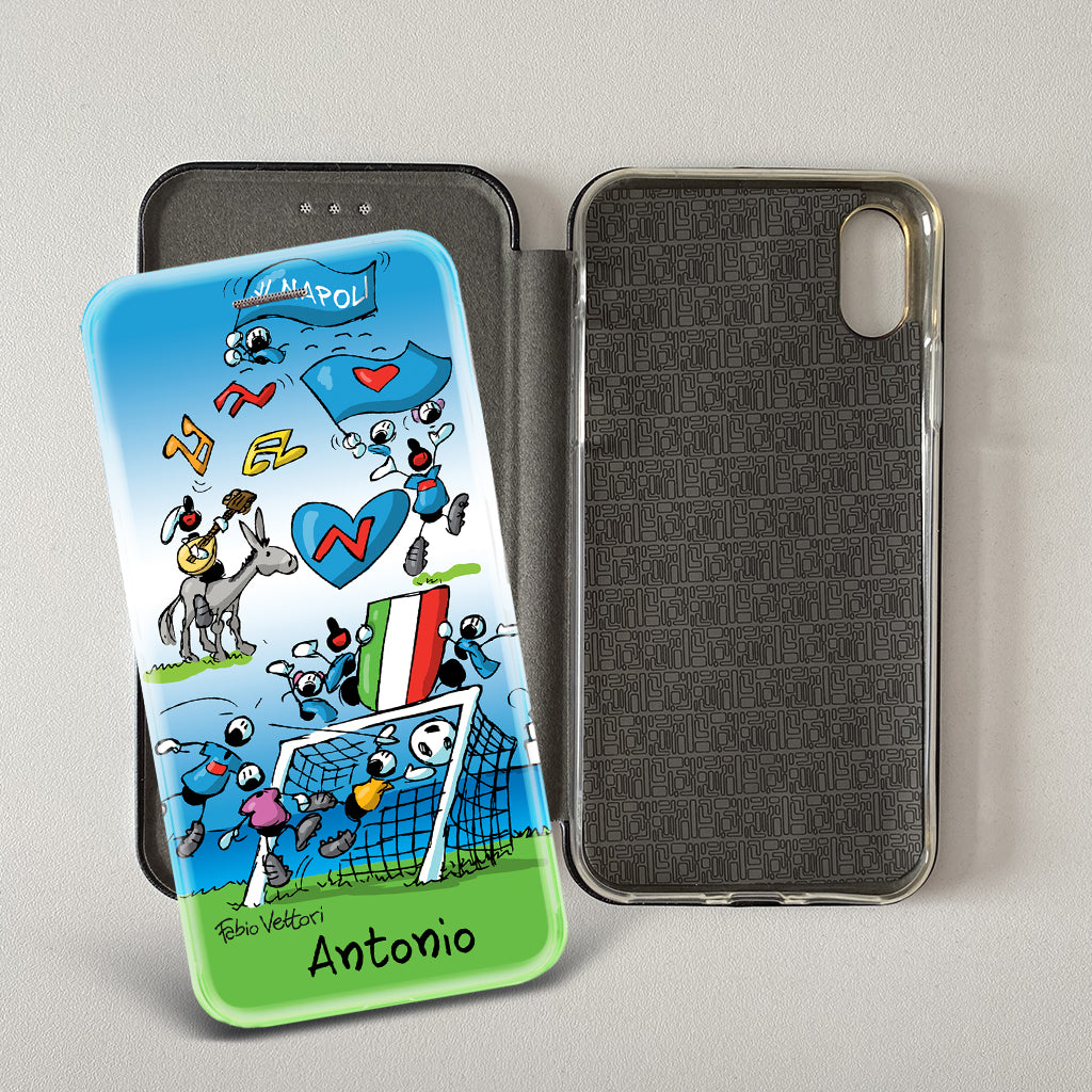 Cover artistica per Smartphone Personalizzata soggetto "Forza Napoli" modello con apertura "a Libro"
