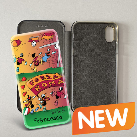 Cover artistica per Smartphone Personalizzata soggetto "Forza Roma" modello con apertura "a Libro"