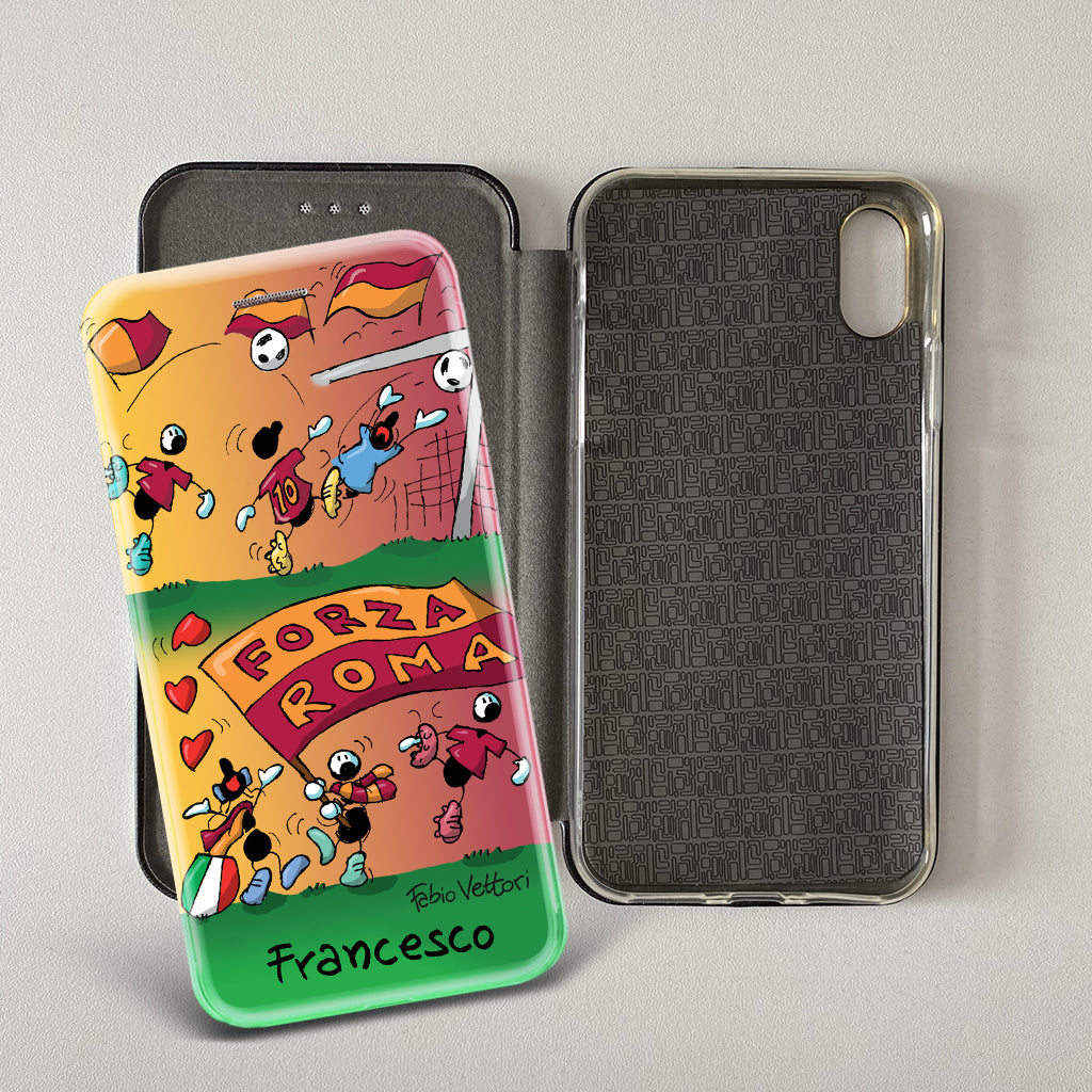 Cover artistica per Smartphone Personalizzata soggetto "Forza Roma" modello con apertura "a Libro"