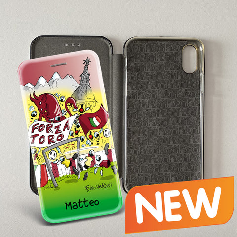Cover artistica per Smartphone Personalizzata soggetto "Forza Toro" modello con apertura "a Libro"