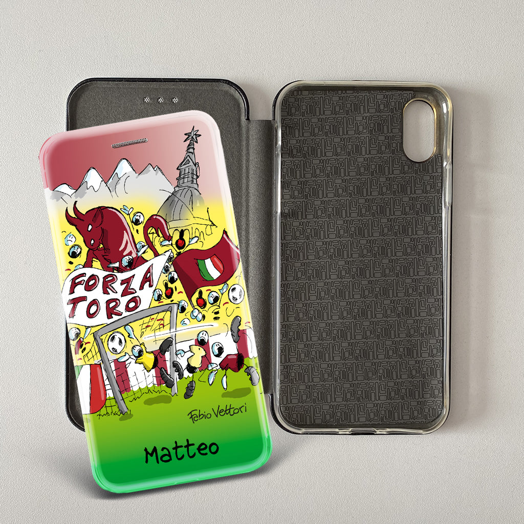 Cover artistica per Smartphone Personalizzata soggetto "Forza Toro" modello con apertura "a Libro"