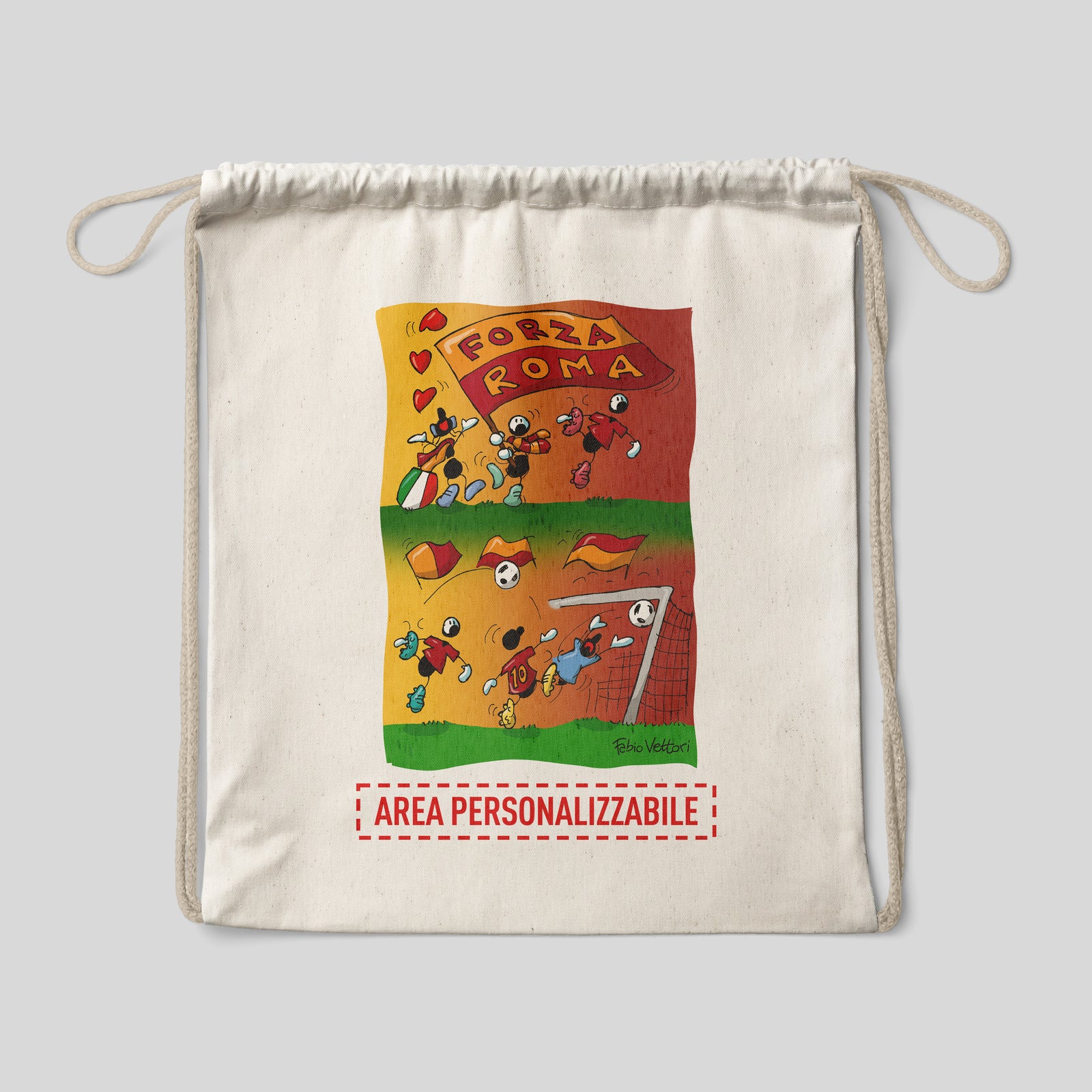 Sacca zaino personalizzata in cotone soggetto "Forza Roma"
