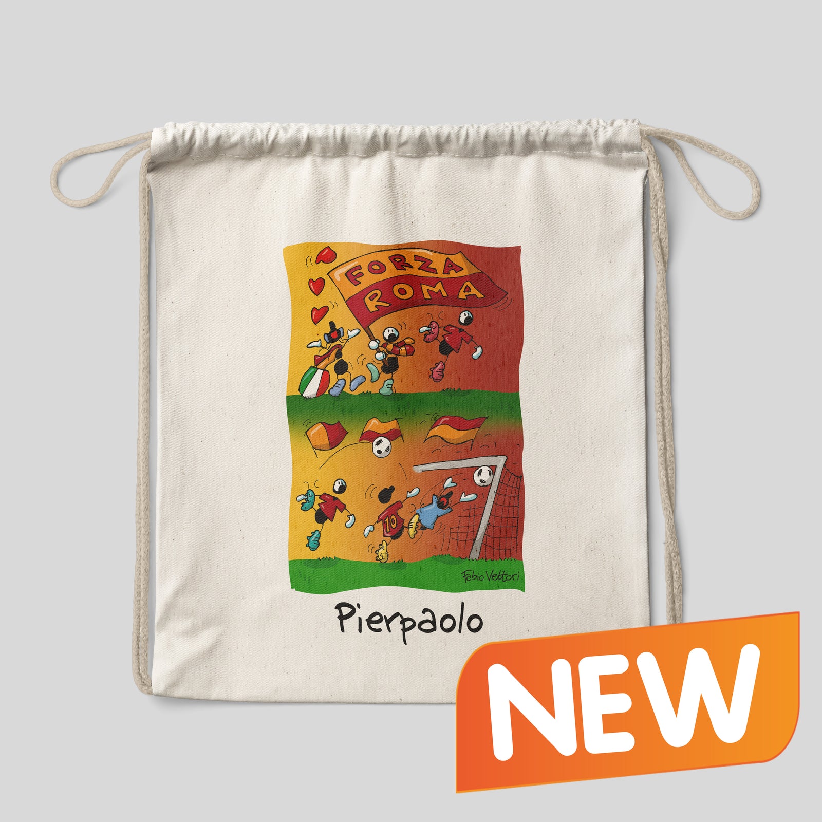 Sacca zaino personalizzata in cotone soggetto "Forza Roma"